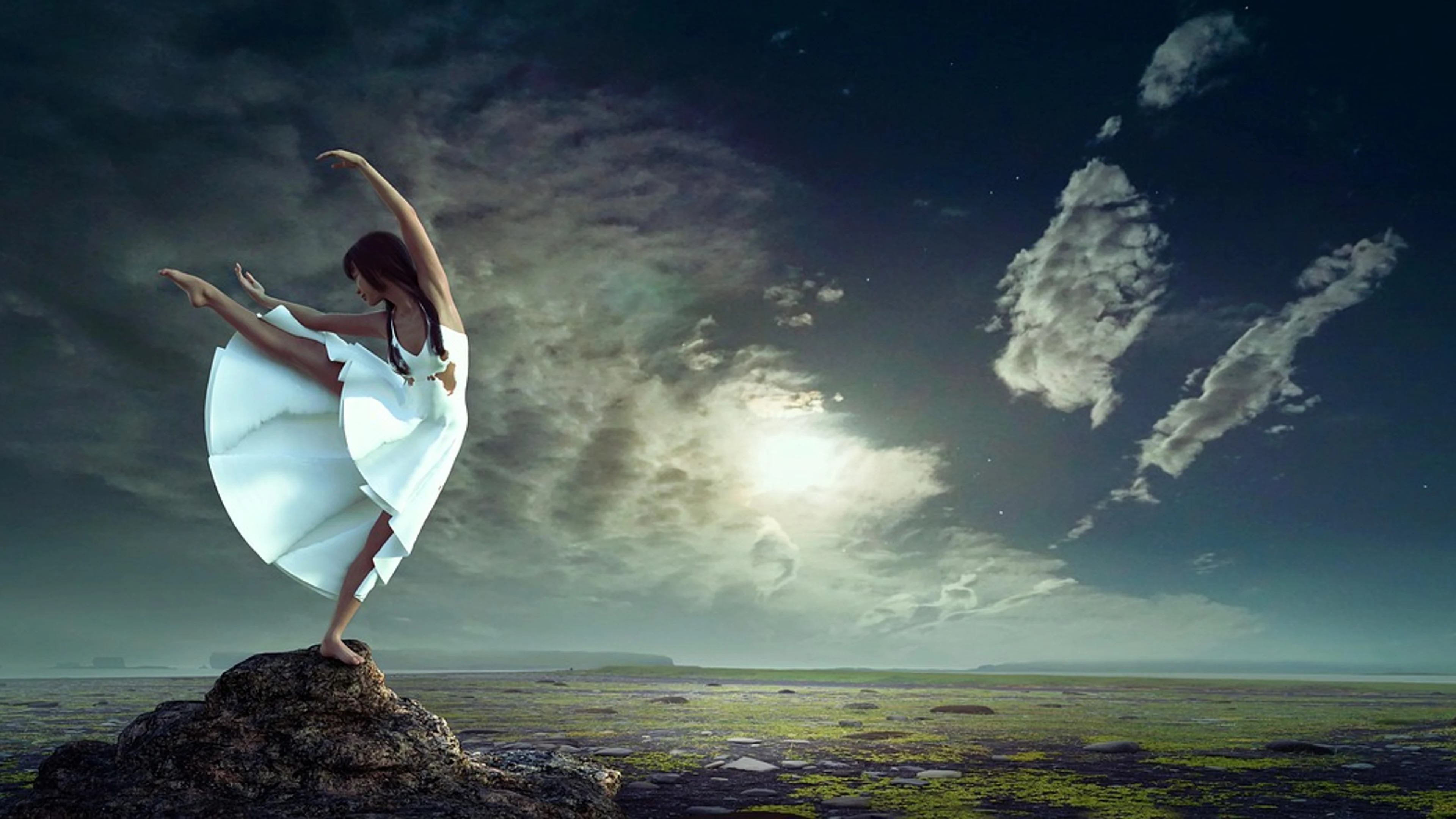 Night to dance girl - free 4K Ultra HD dark wallpaper for desktop