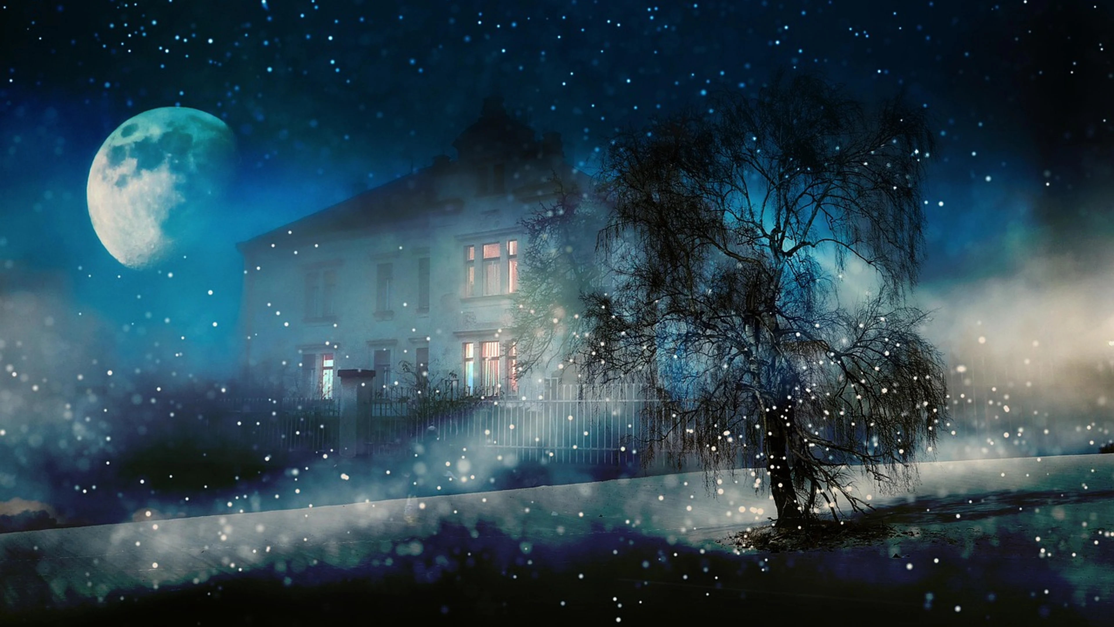 Night winter snow - free 4K Ultra HD dark wallpaper for desktop