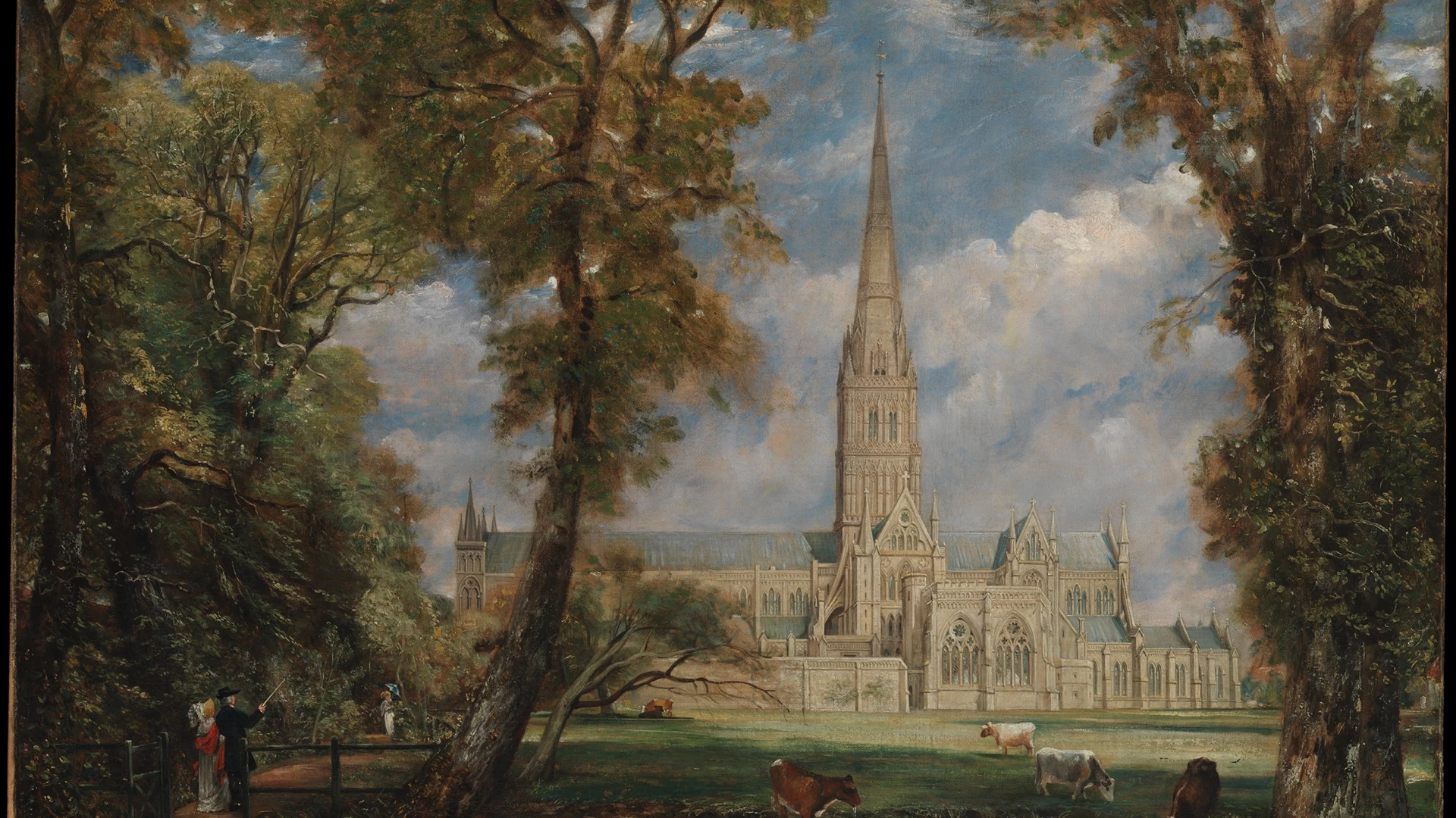 Salisbury Cathedral from the Bishop's Grounds - free hd dark wallpaper for desktop
