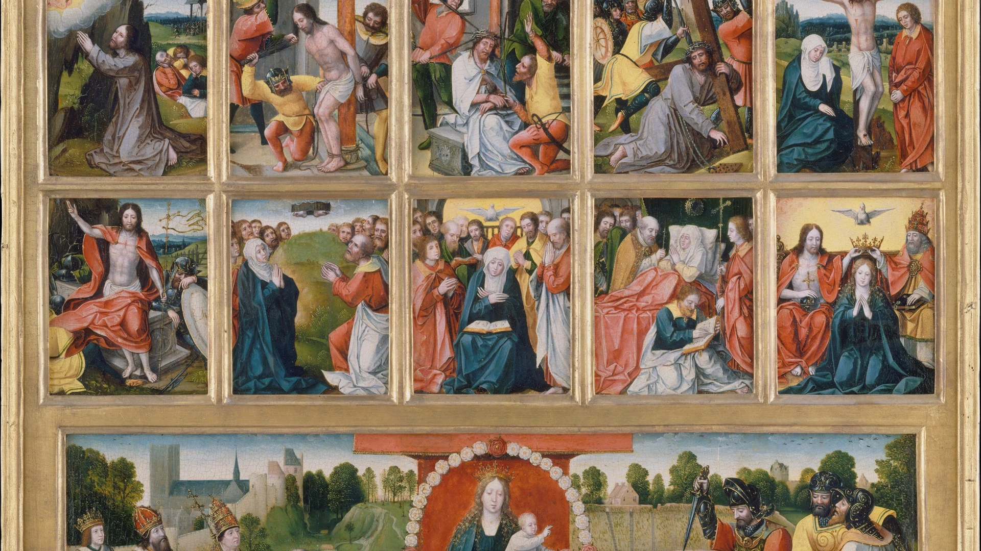 The Fifteen Mysteries and the Virgin of the Rosary - free hd dark wallpaper for desktop