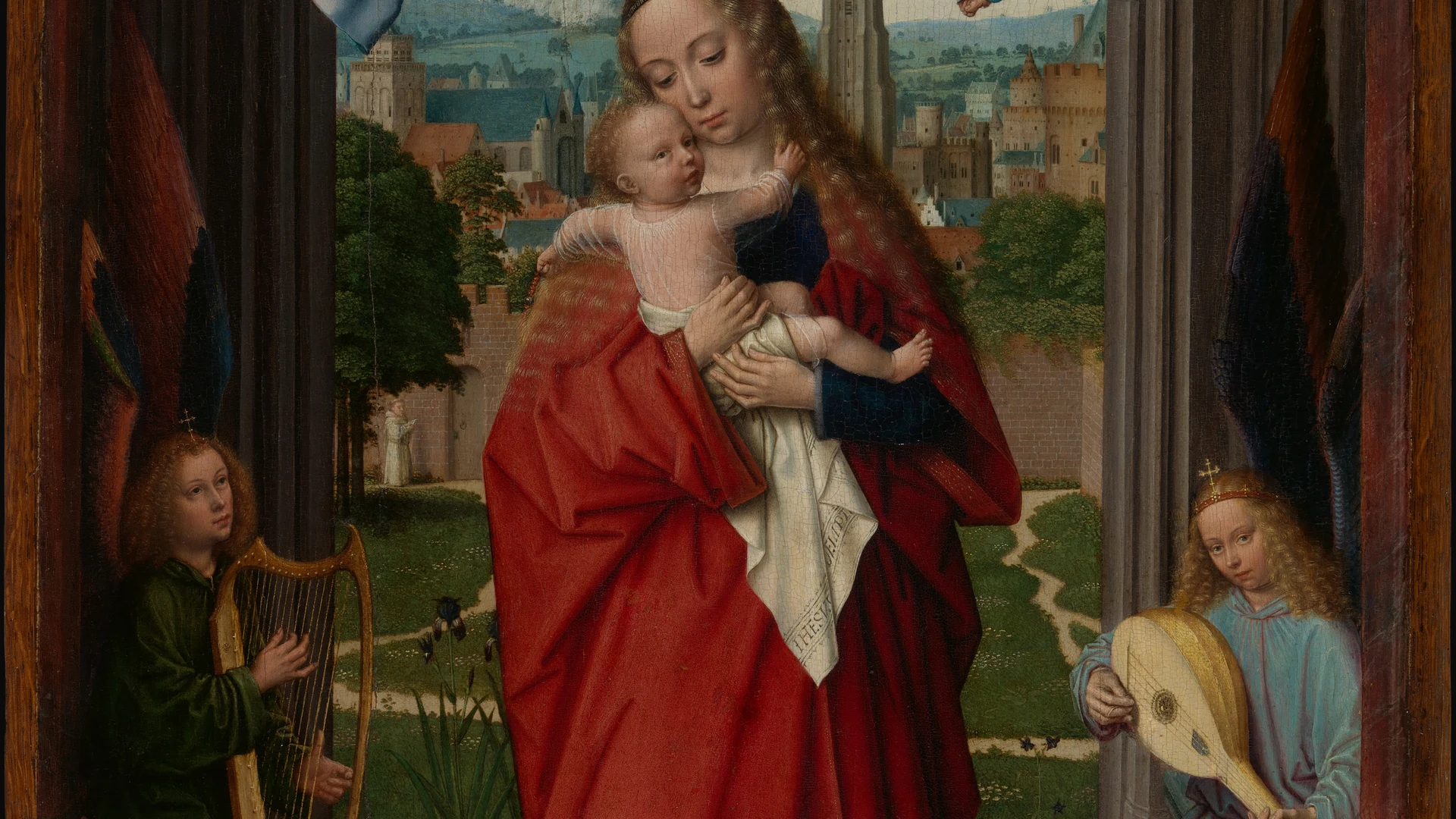 Virgin and Child with Four Angels - free hd dark wallpaper for desktop