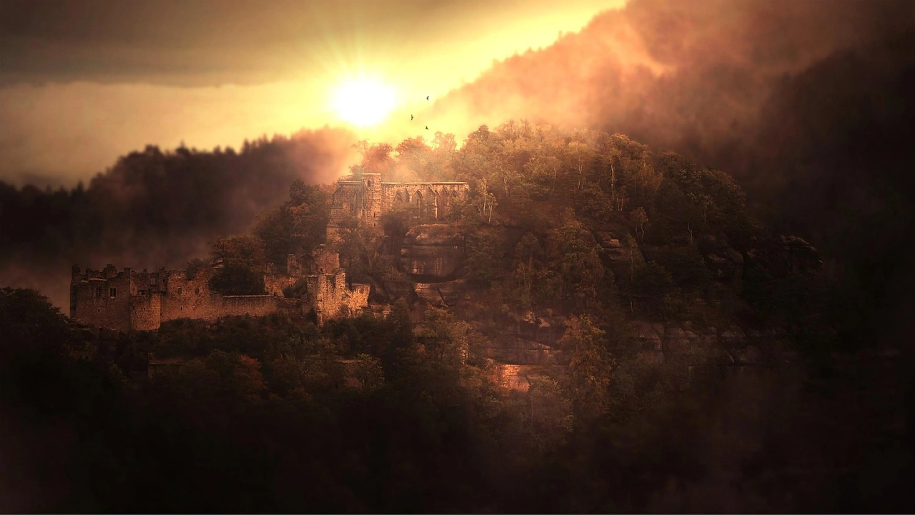 Castle monastery cool backgrounds - free 4K Ultra HD fantasy wallpaper for desktop