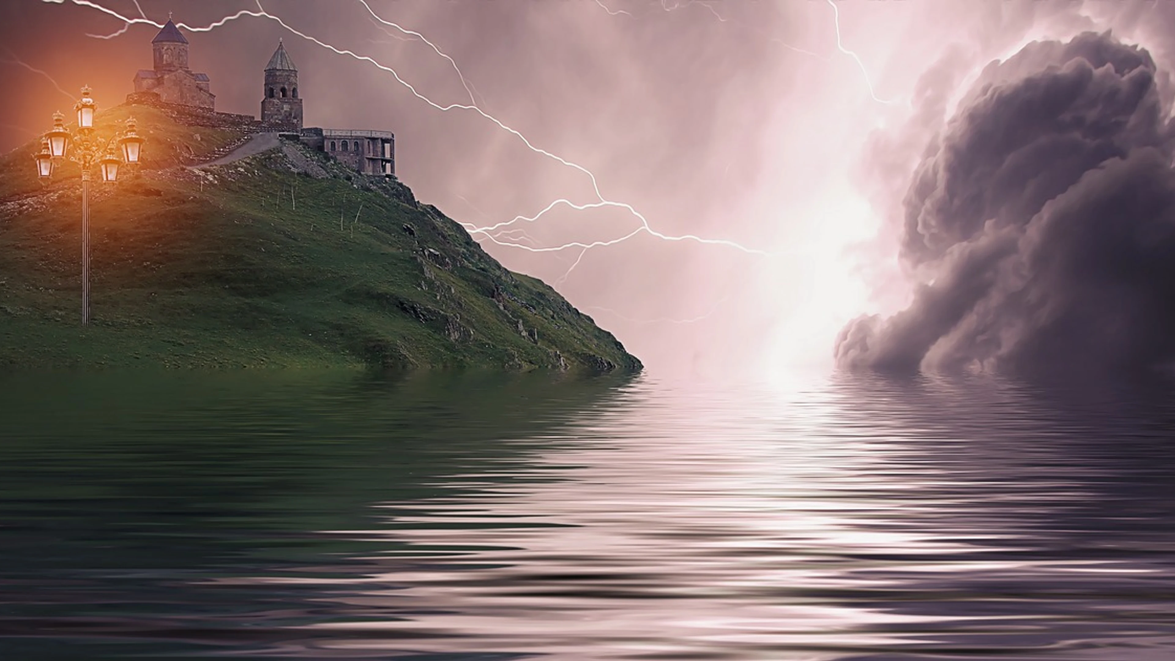 Castle mountain abbey - free 4K Ultra HD fantasy wallpaper for desktop