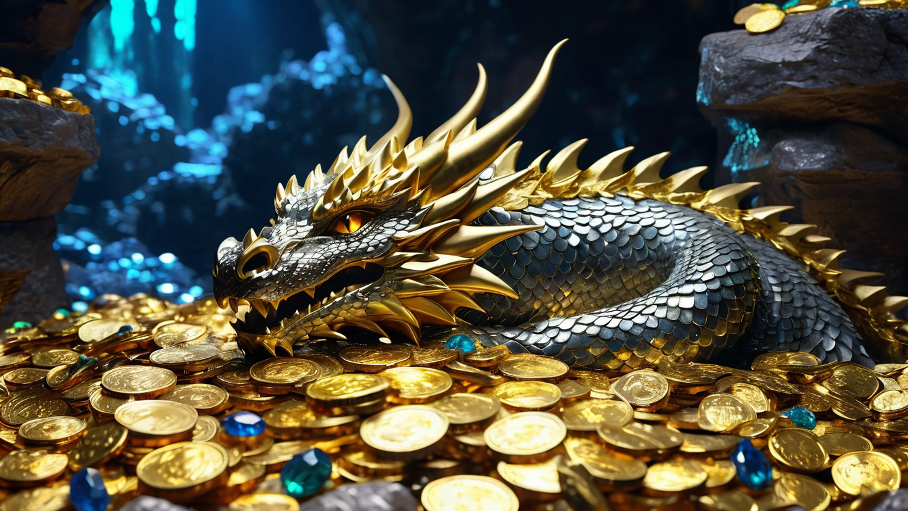 Crystal Dragon Cave - free 4K Ultra HD fantasy wallpaper for desktop