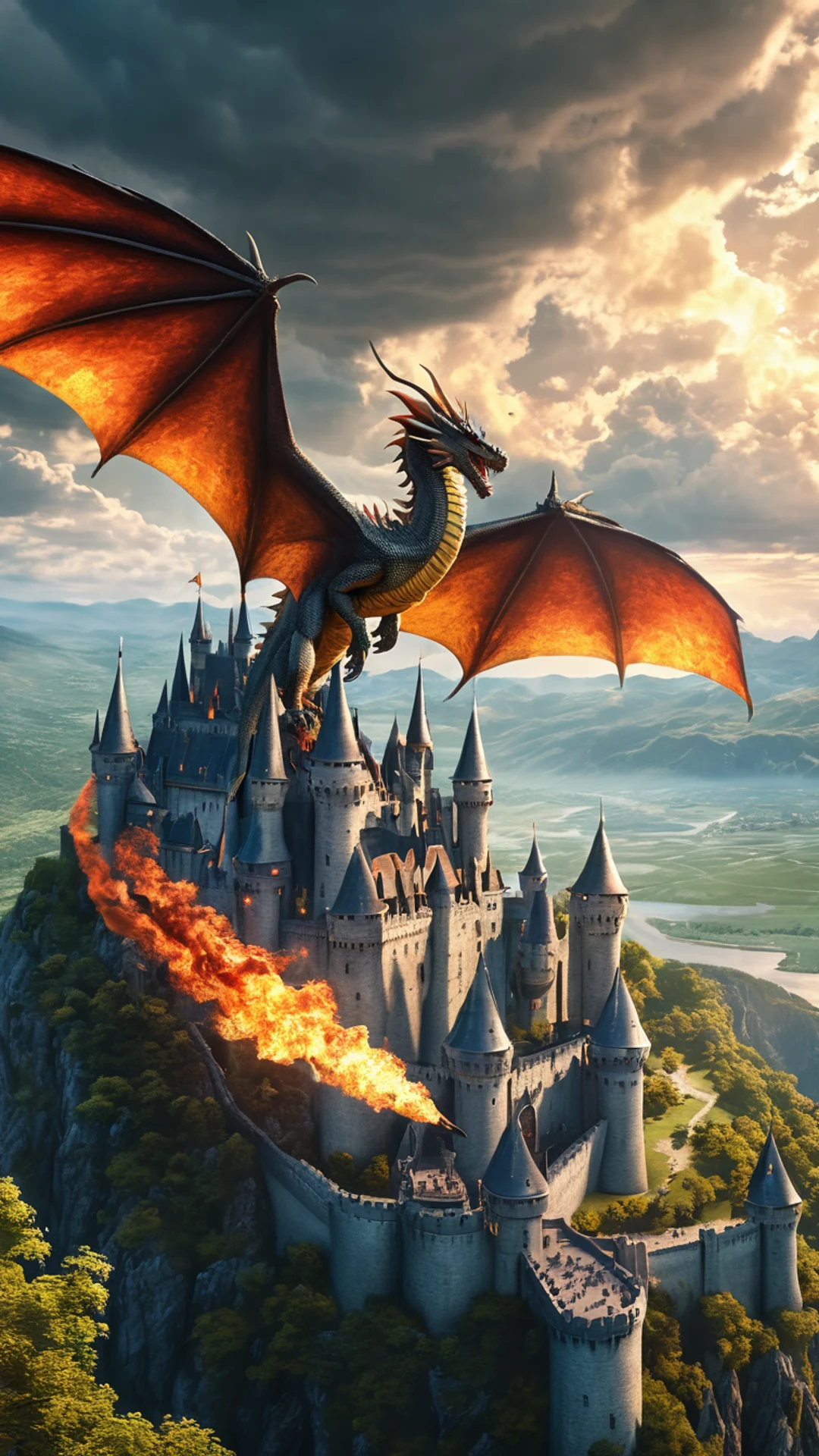Dragon Flying Over Kingdom - free Phone fantasy wallpaper for phone