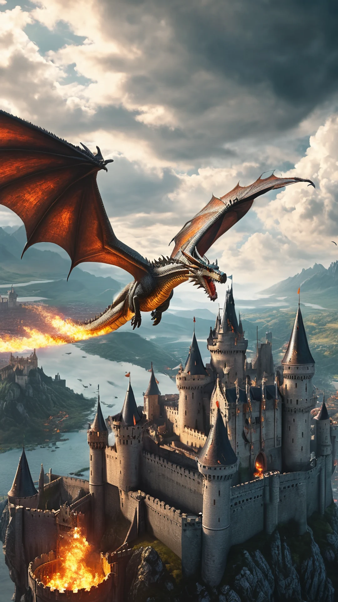 Dragon Flying Over Kingdom - free Phone fantasy wallpaper for phone