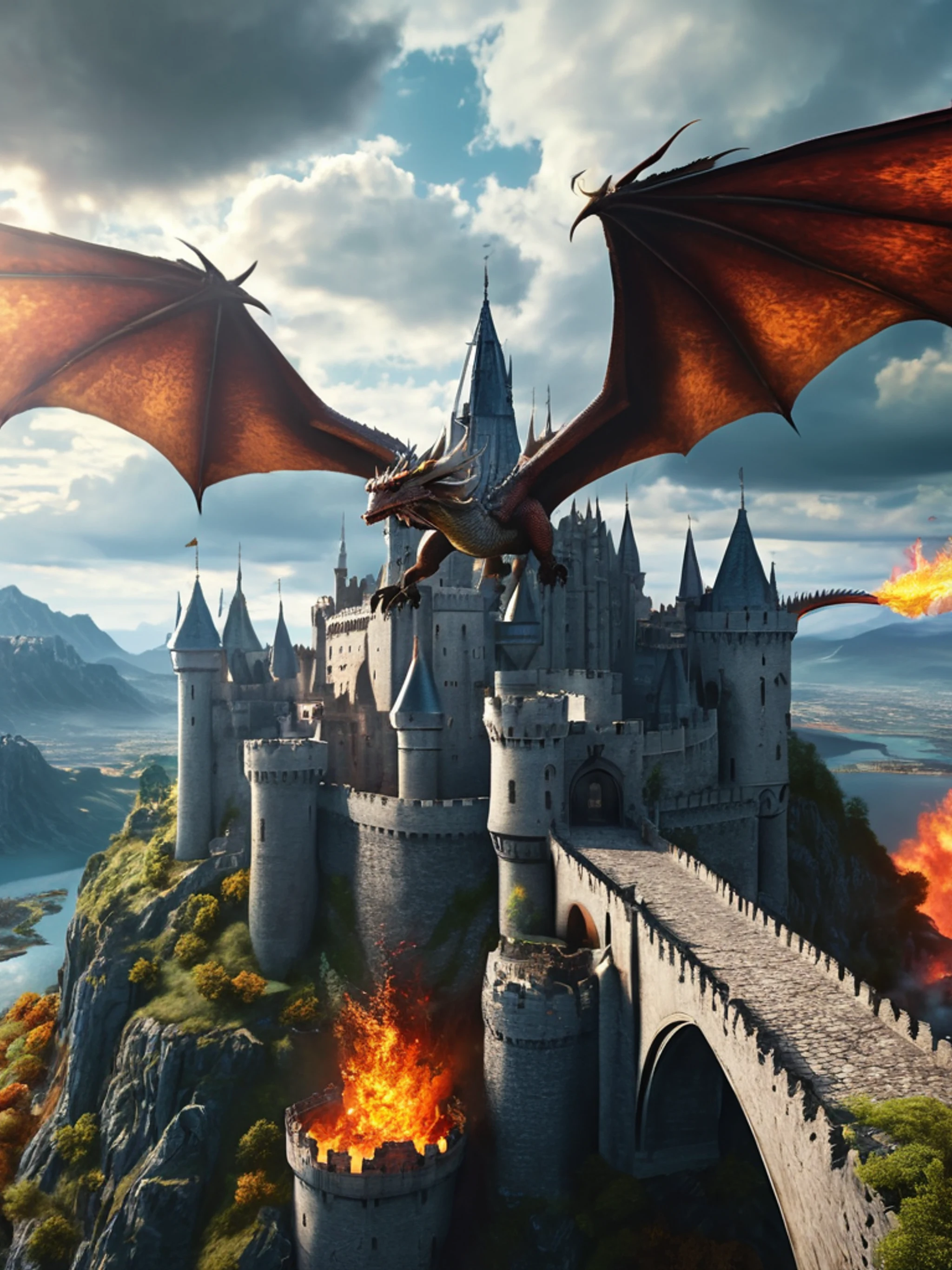 Dragon Flying Over Kingdom - free Tablet fantasy wallpaper for phone