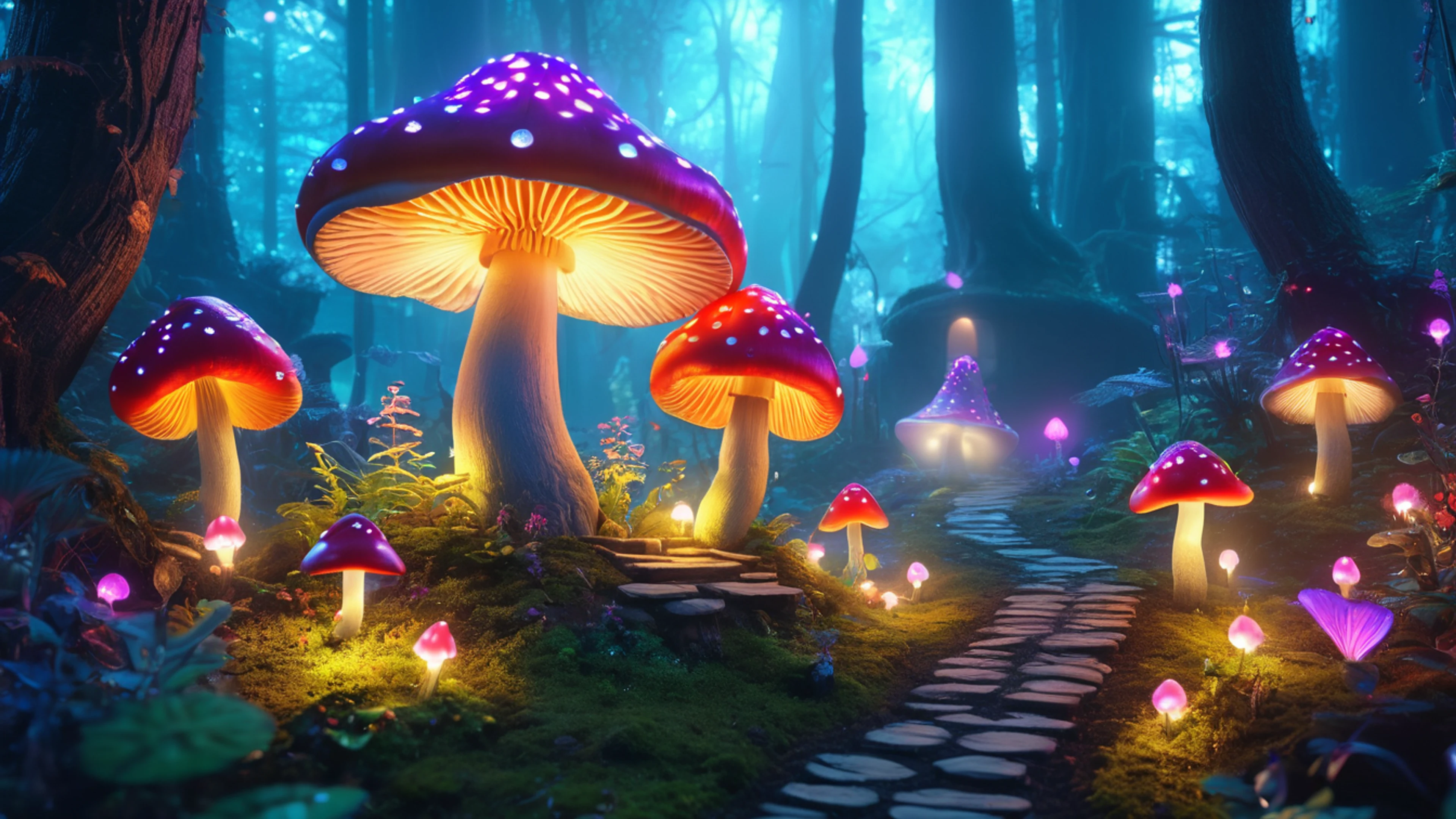 Enchanted Mushroom Forest - free 4K Ultra HD fantasy wallpaper for desktop