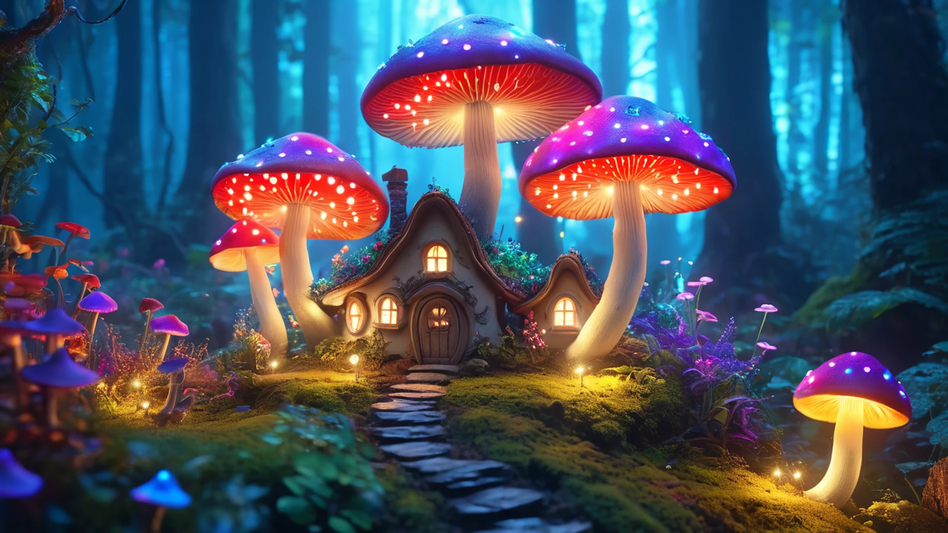 Enchanted Mushroom Forest - free hd fantasy wallpaper for desktop