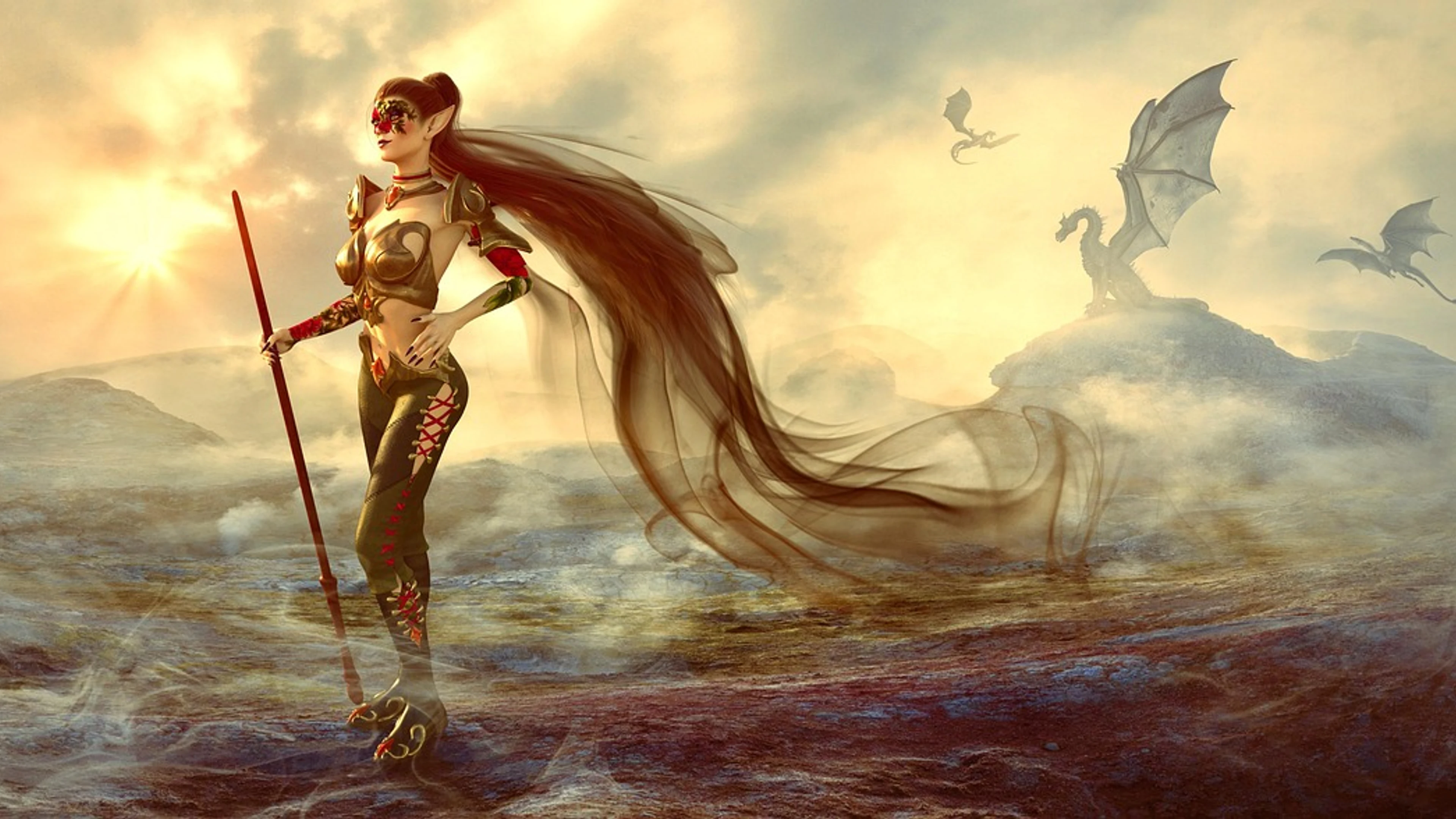 Fantasy amazone dragon - free 4K Ultra HD fantasy wallpaper for desktop