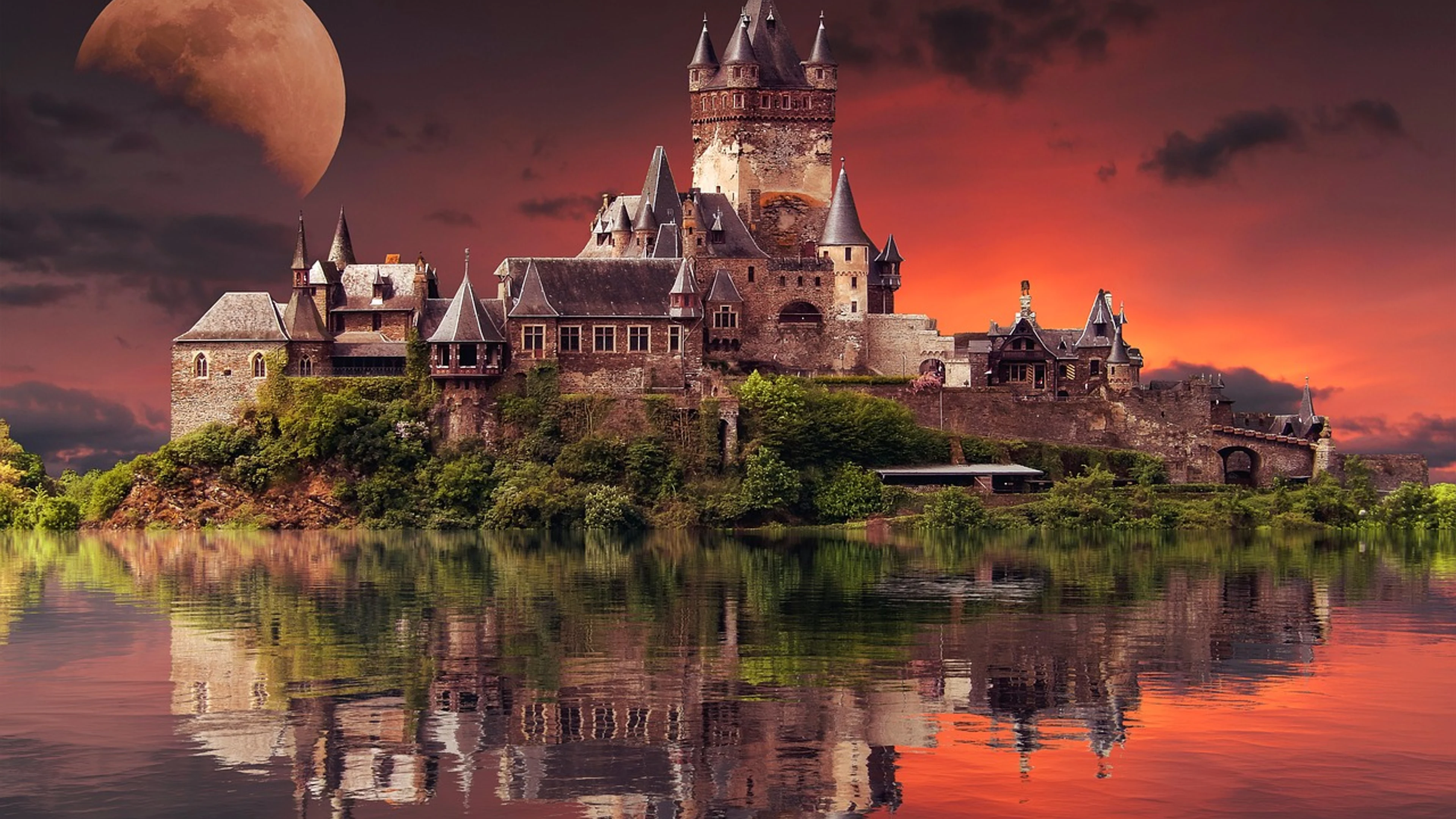 Fantasy castle lake - free 4K Ultra HD fantasy wallpaper for desktop