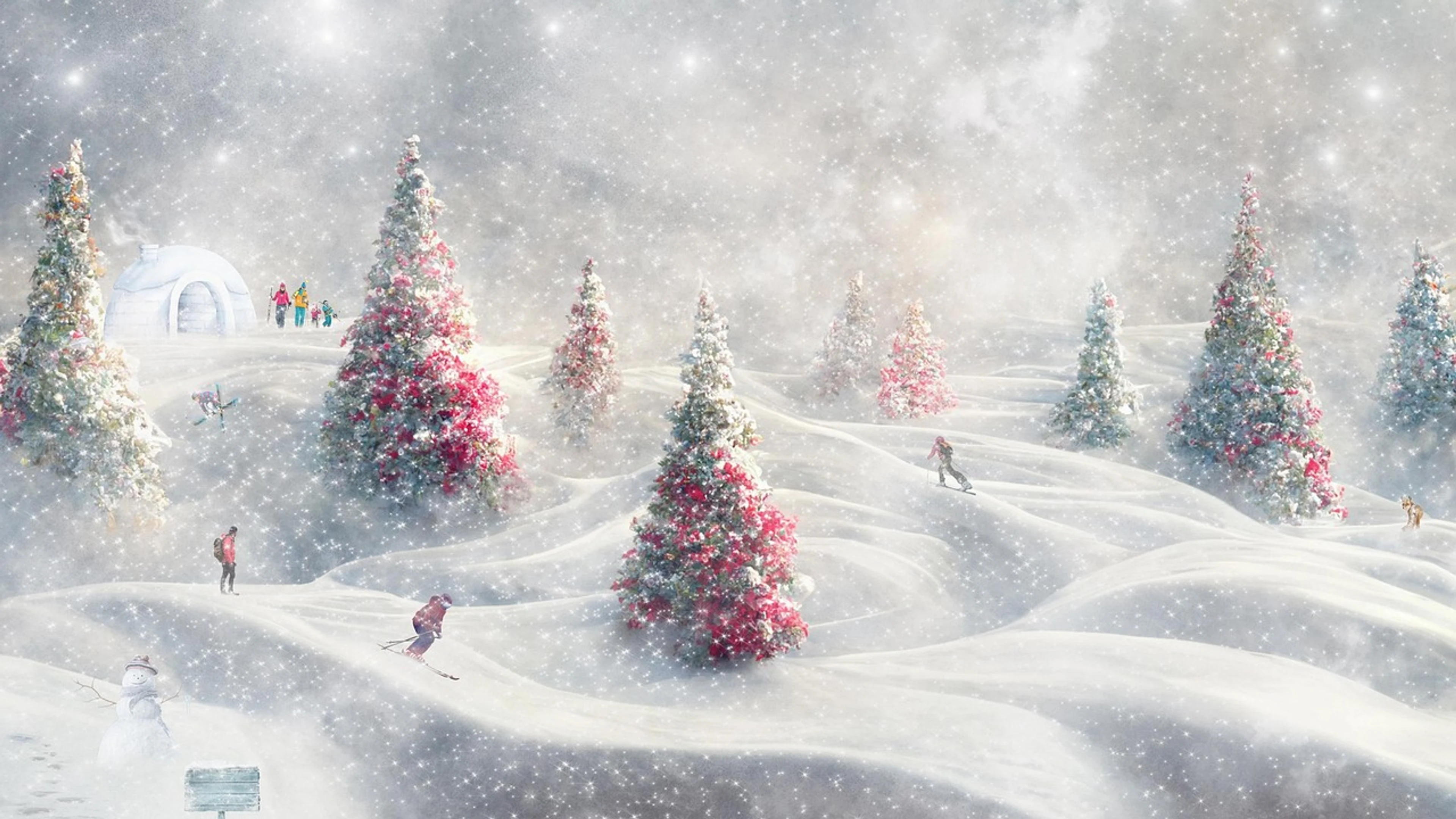 Fantasy illustration winter landscape ski - free 4K Ultra HD fantasy wallpaper for desktop