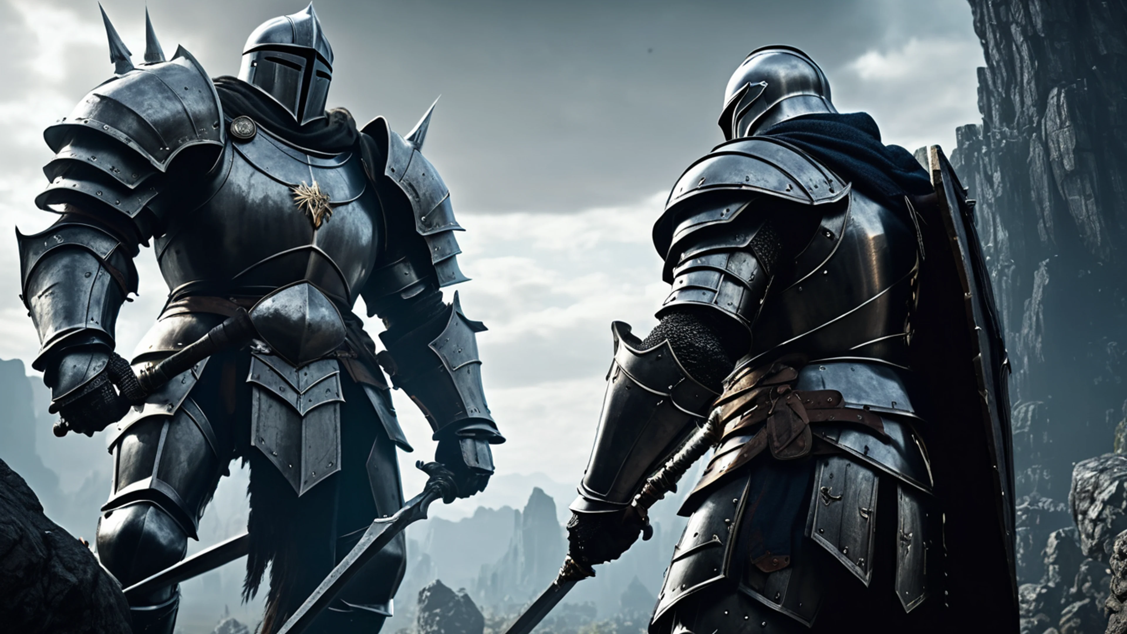 Knight Facing Giant - free 4K Ultra HD fantasy wallpaper for desktop