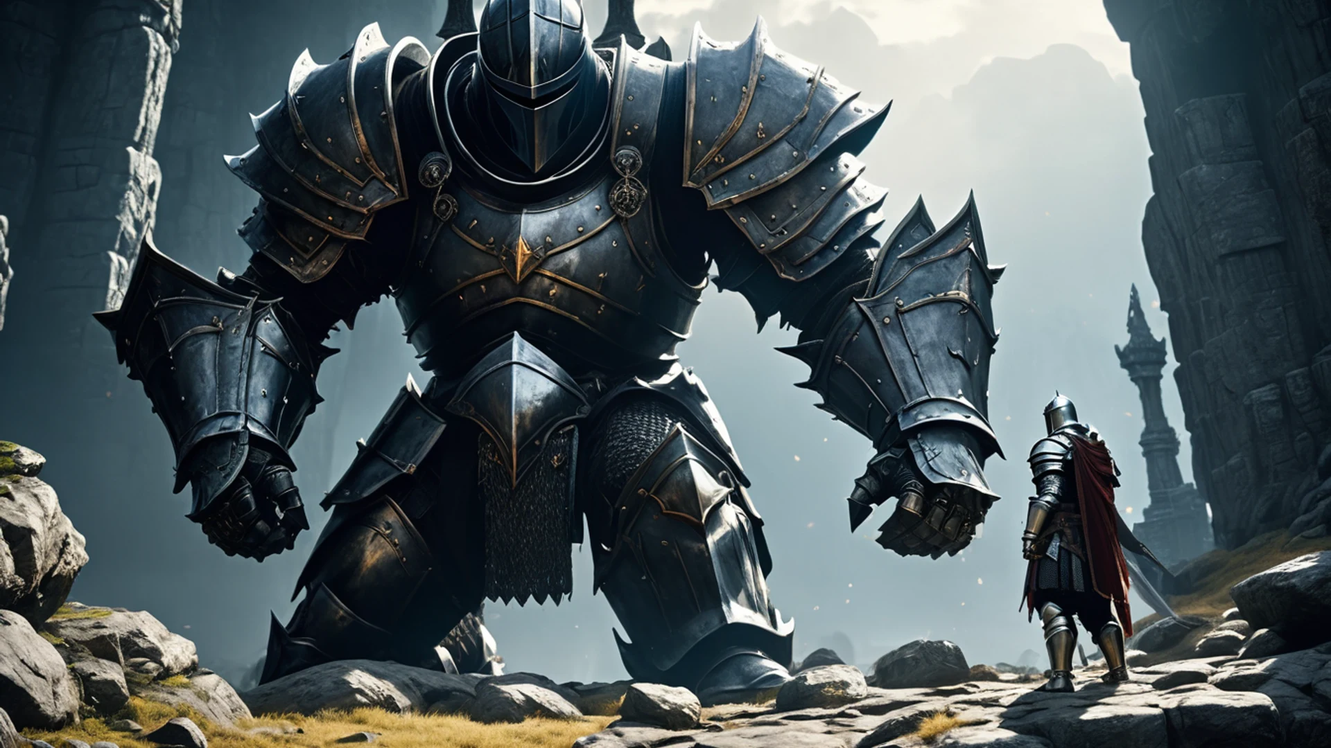 Knight Facing Giant - free hd fantasy wallpaper for desktop