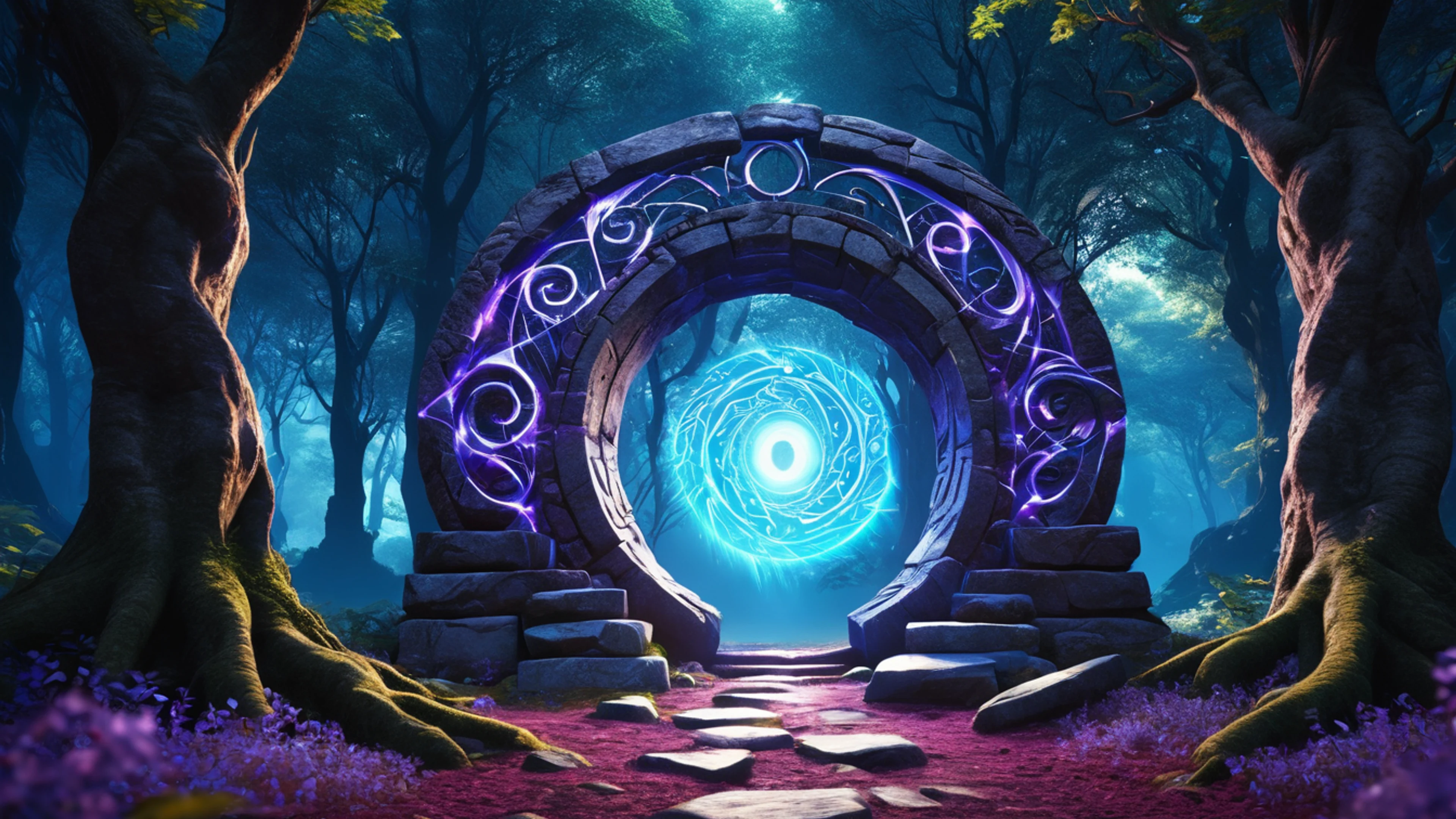 Magic Portal in Forest - free 4K Ultra HD fantasy wallpaper for desktop