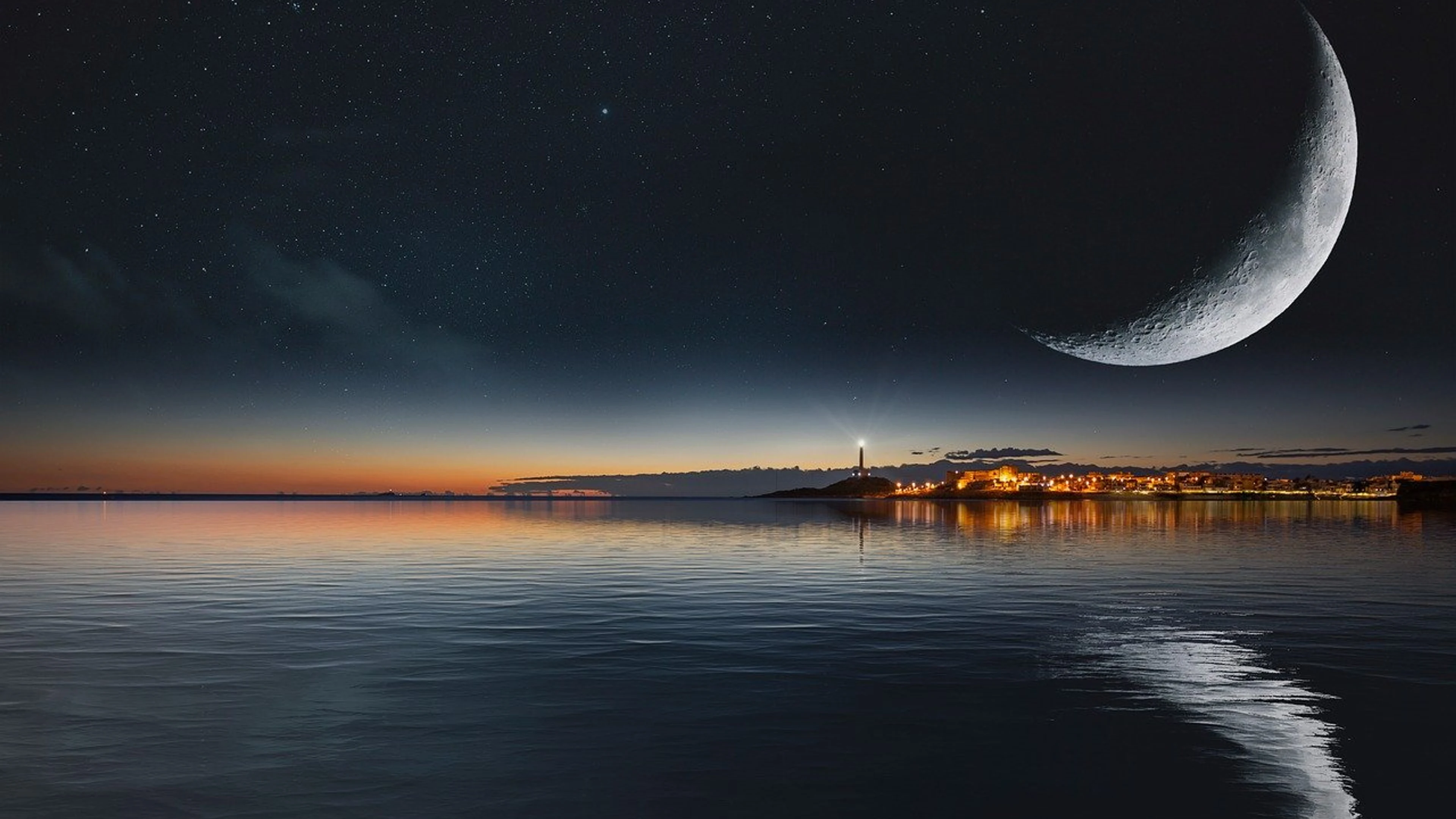 Sea moon night - free 4K Ultra HD fantasy wallpaper for desktop