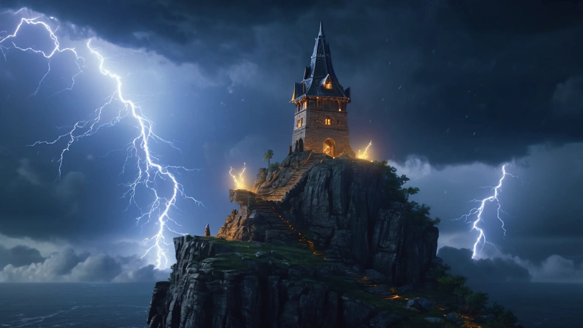 Wizard Tower Storm - free hd fantasy wallpaper for desktop