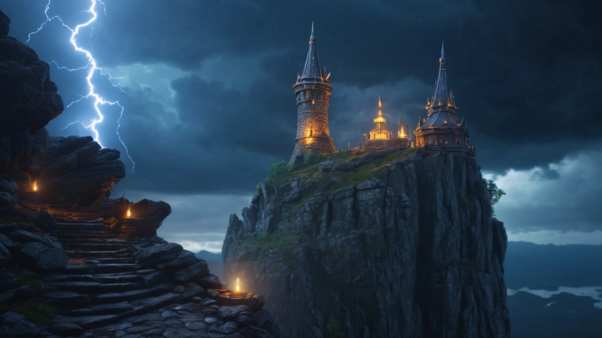 Wizard Tower Storm - free hd fantasy wallpaper for desktop