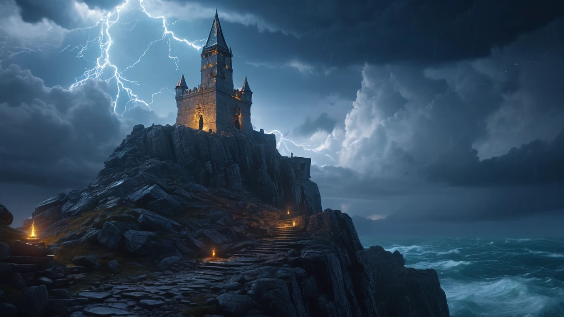 Wizard Tower Storm - free hd fantasy wallpaper for desktop