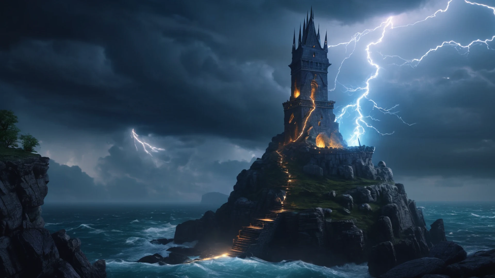 Wizard Tower Storm - free hd fantasy wallpaper for desktop