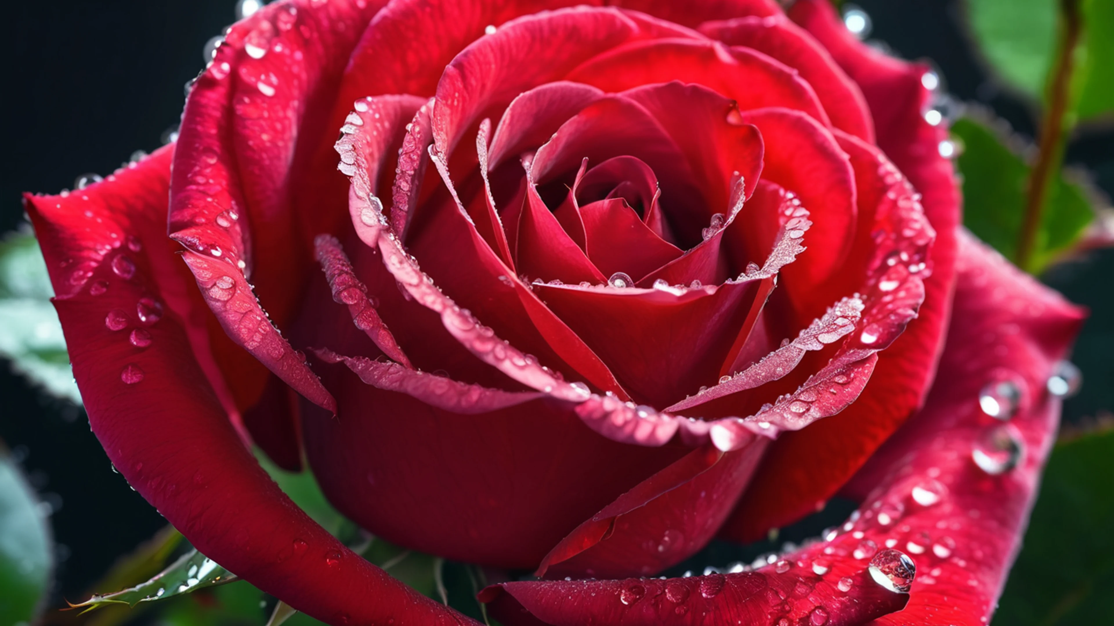 Red Rose Macro Dewdrops - free 4K Ultra HD flowers wallpaper for desktop