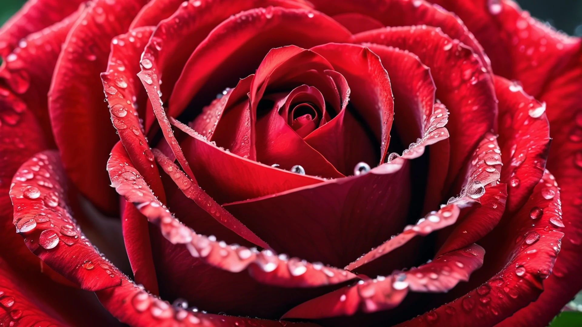 Red Rose Macro Dewdrops - free hd flowers wallpaper for desktop