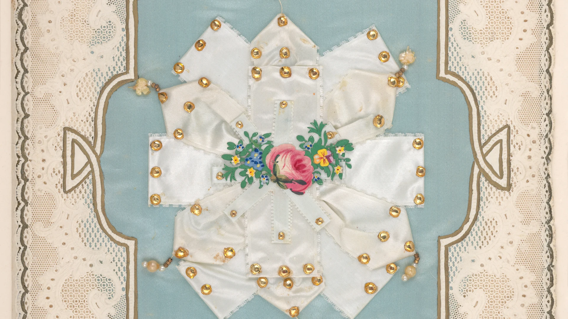 Valentine with lace paper and faux pearls - free hd flowers wallpaper for desktop