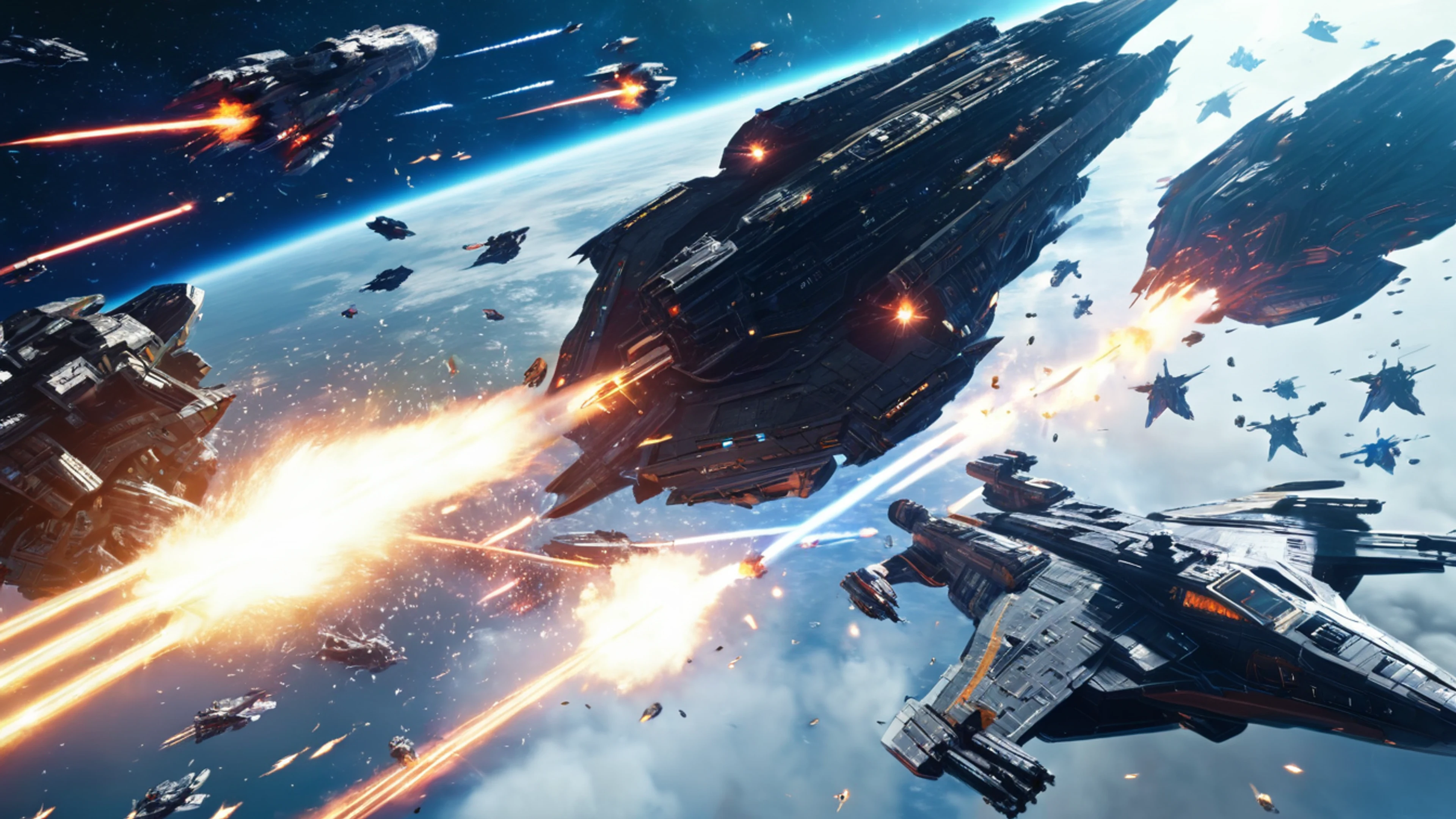 Sci-Fi Space Battle - free 4K Ultra HD gaming wallpaper for desktop