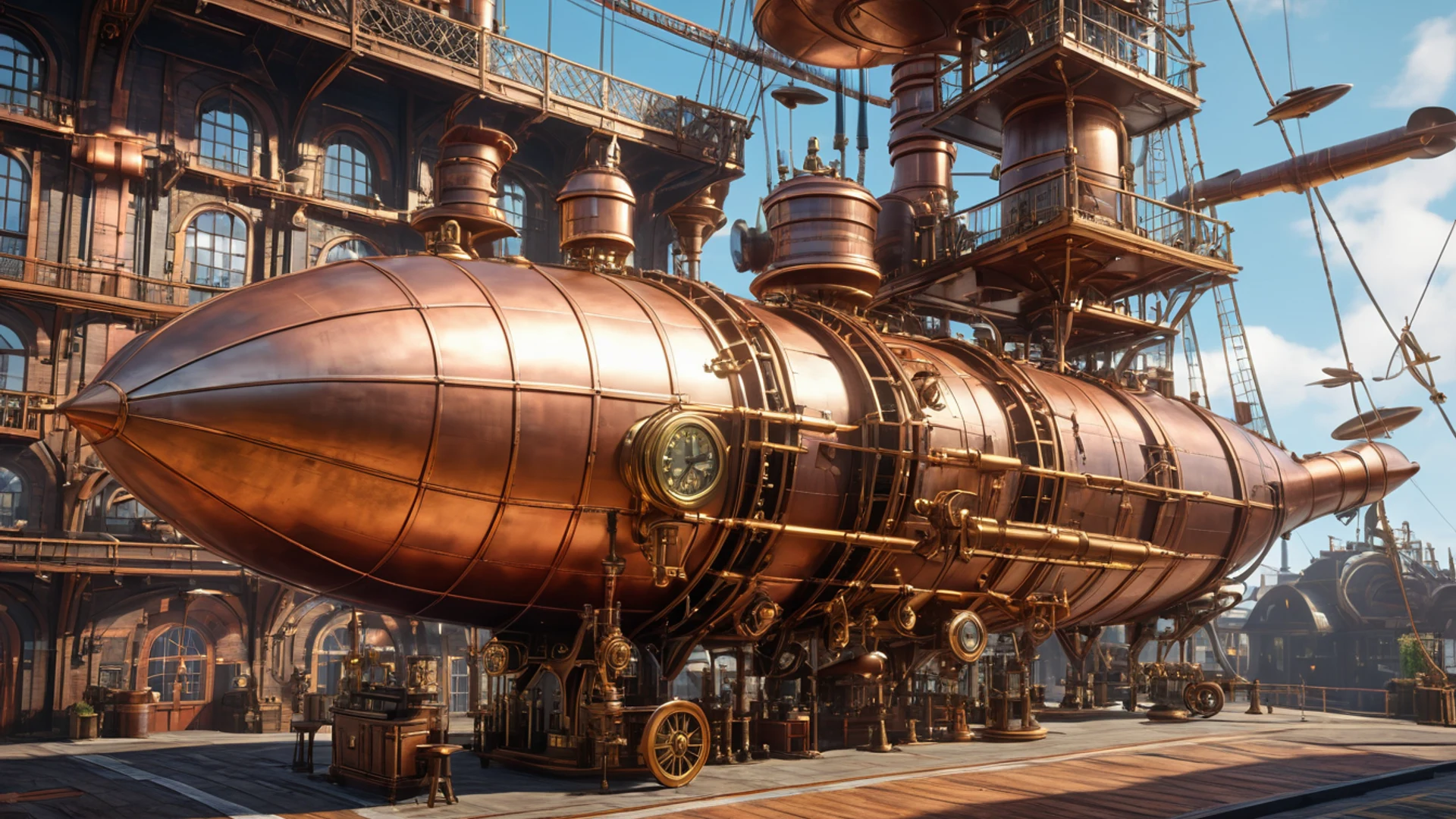 Steampunk Airship Dock - free hd gaming wallpaper for desktop