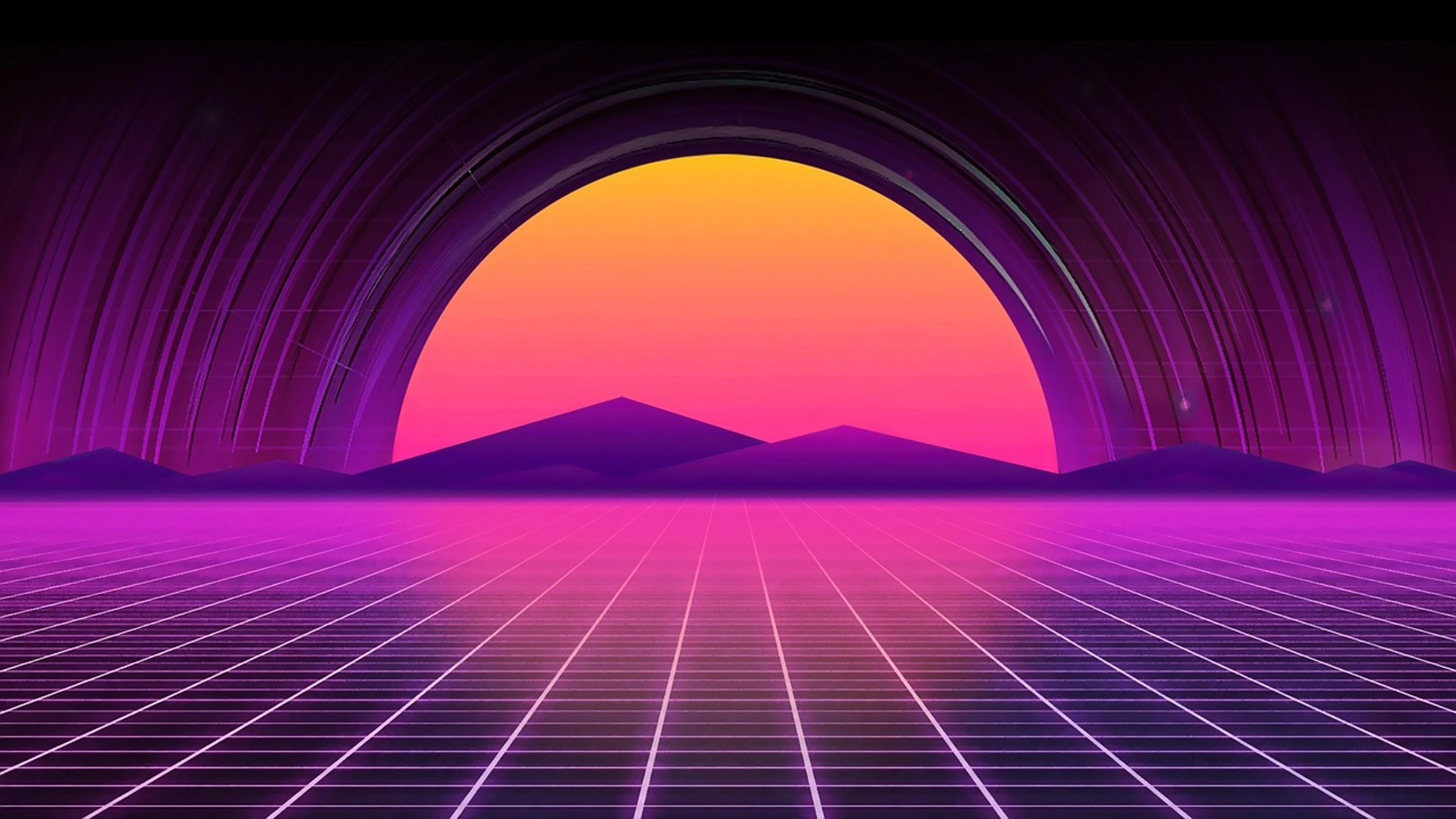 Sunset synthwave nature - free 4K Ultra HD gaming wallpaper for desktop