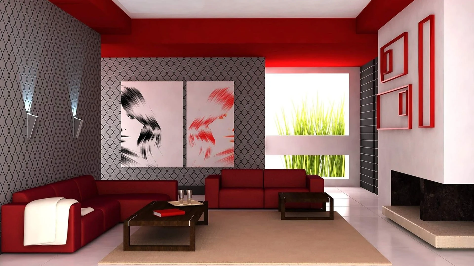 Living room apartment red - free hd minimal wallpaper for desktop