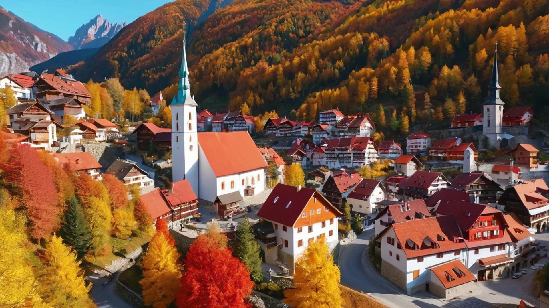 Mountain Village Autumn - free hd mountain wallpaper for desktop
