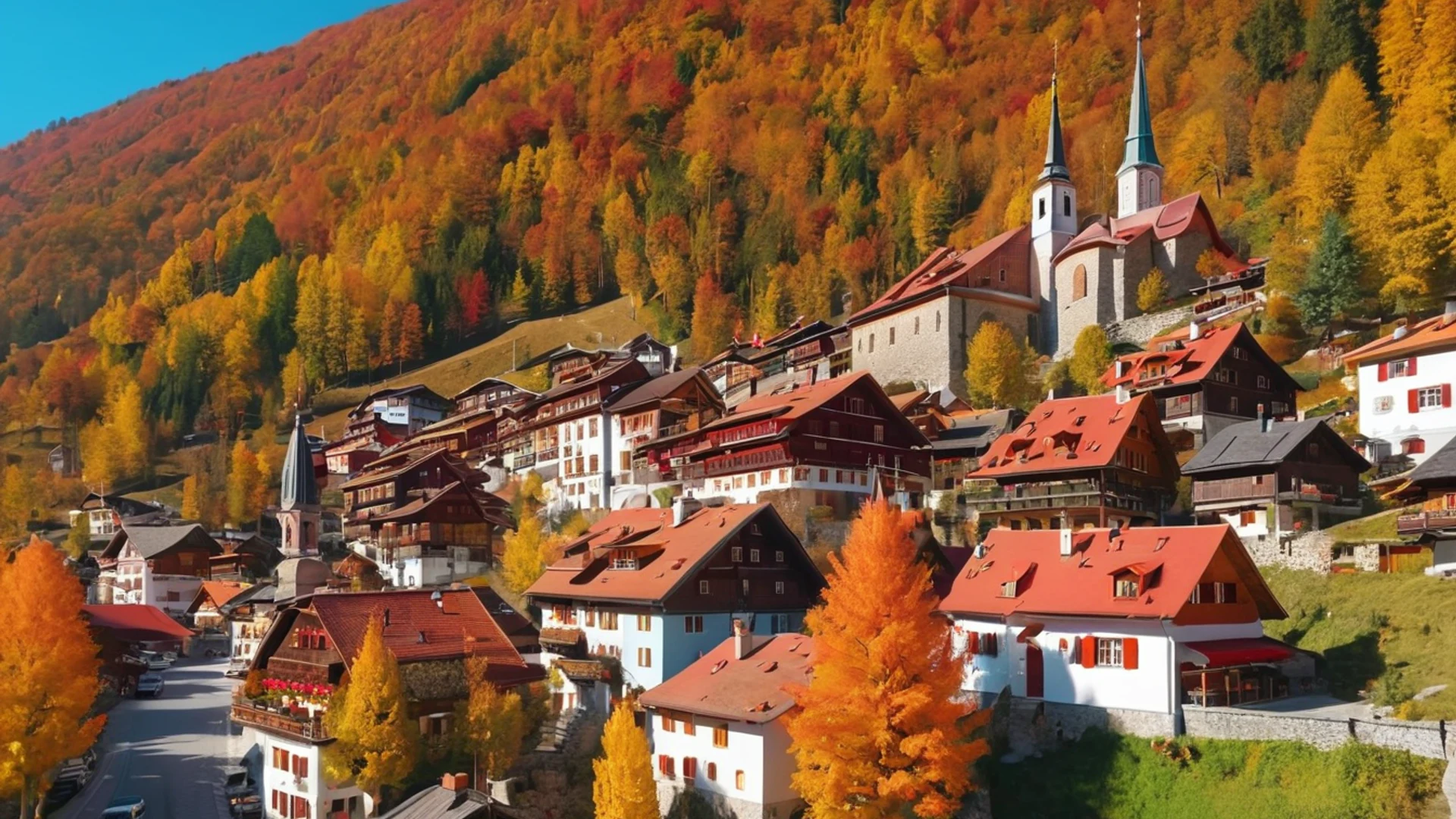 Mountain Village Autumn - free hd mountain wallpaper for desktop