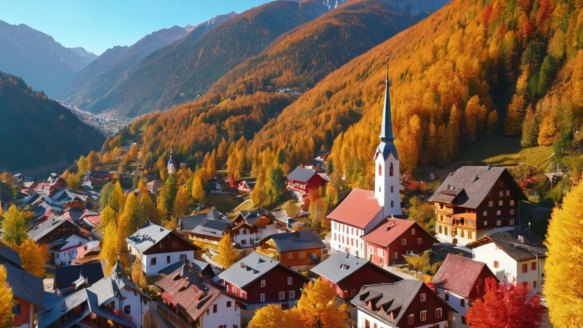 Mountain Village Autumn - free hd mountain wallpaper for desktop