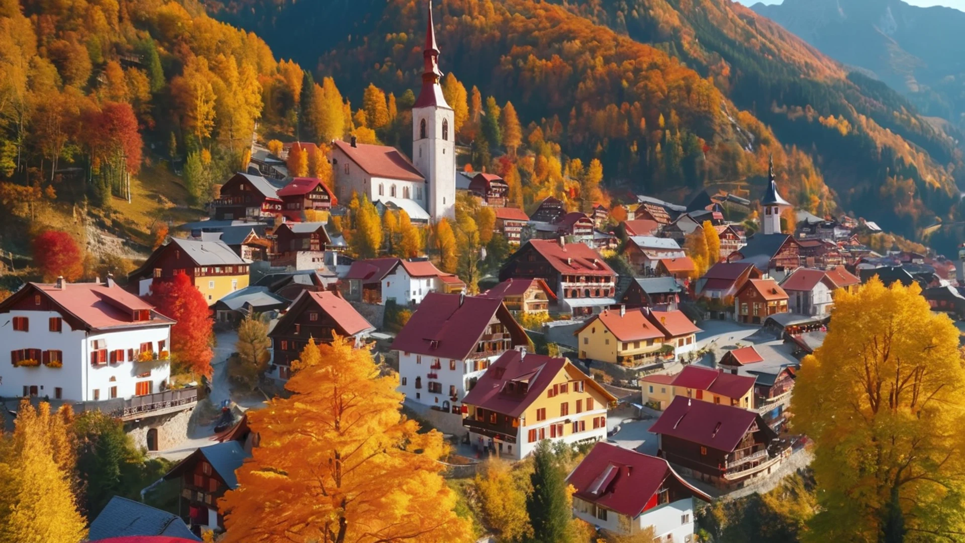 Mountain Village Autumn - free hd mountain wallpaper for desktop