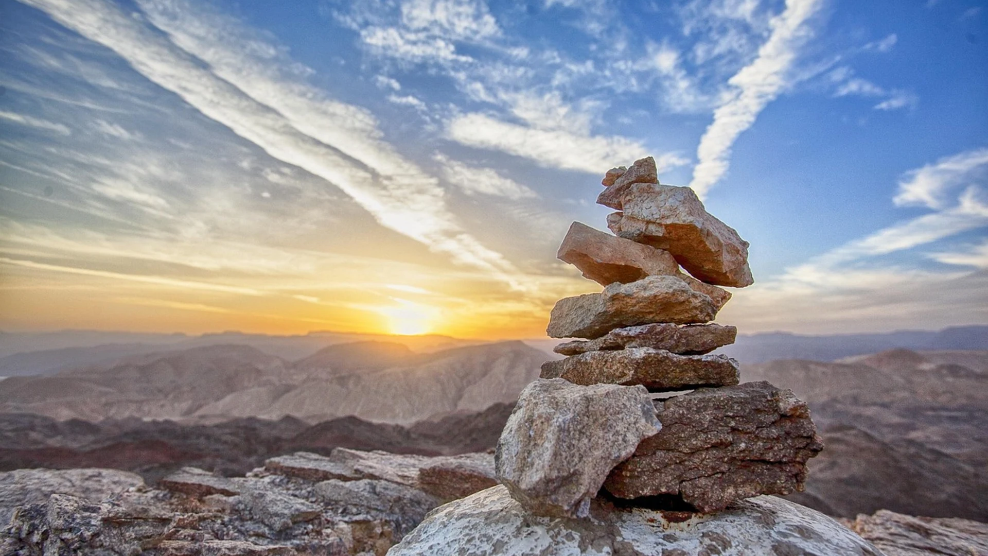 Rocks balance sunset - free hd mountain wallpaper for desktop