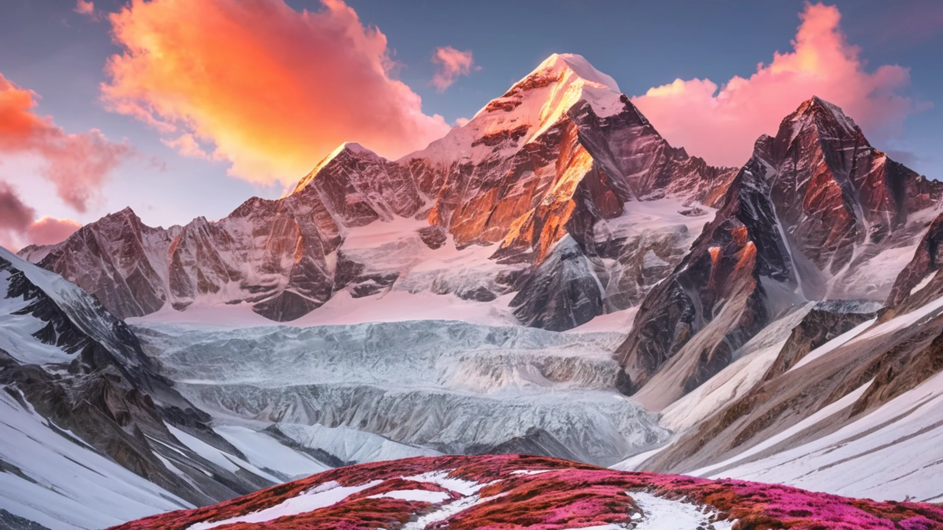 Snow Capped Peaks Sunrise - free hd mountain wallpaper for desktop
