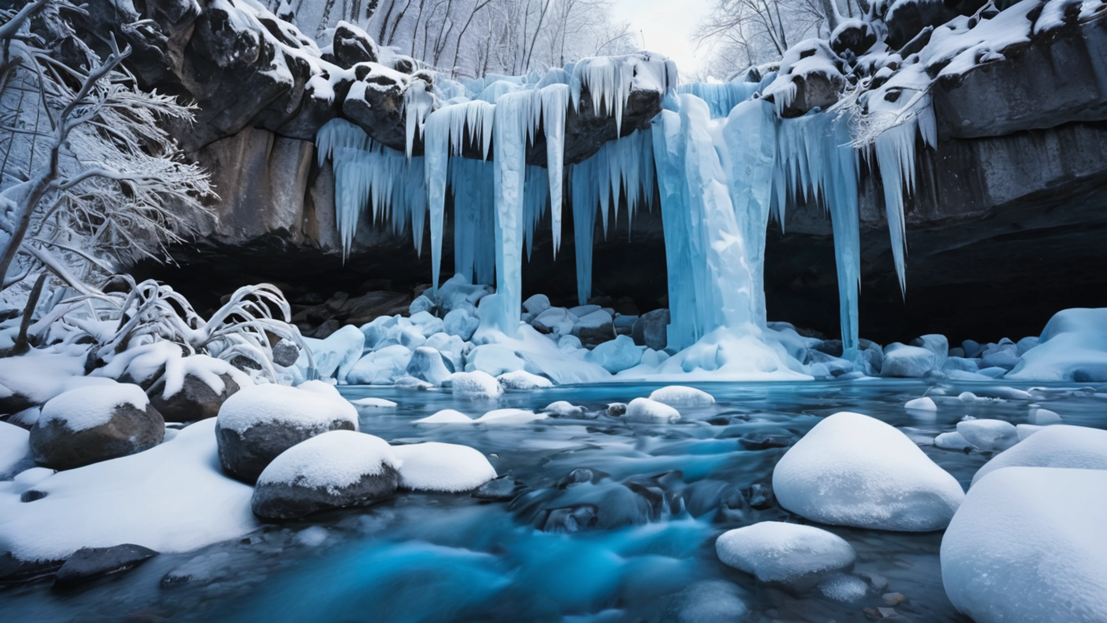 Frozen Waterfall in Winter - free 4K Ultra HD nature wallpaper for desktop