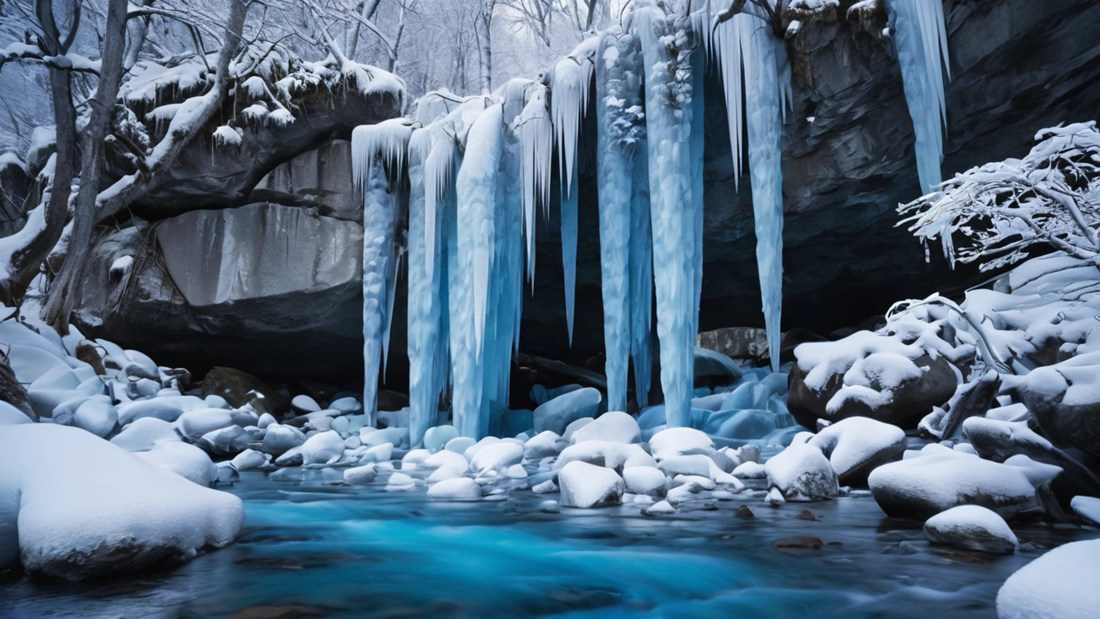Frozen Waterfall in Winter - free 4K Ultra HD nature wallpaper for desktop