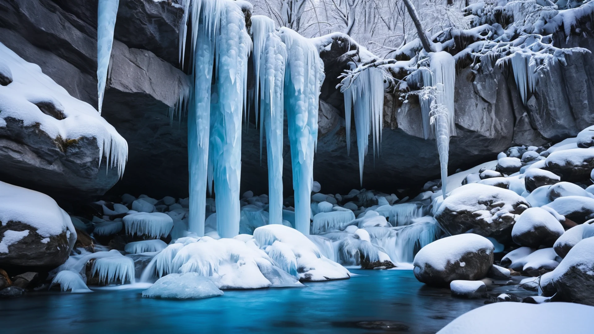 Frozen Waterfall in Winter - free hd nature wallpaper for desktop