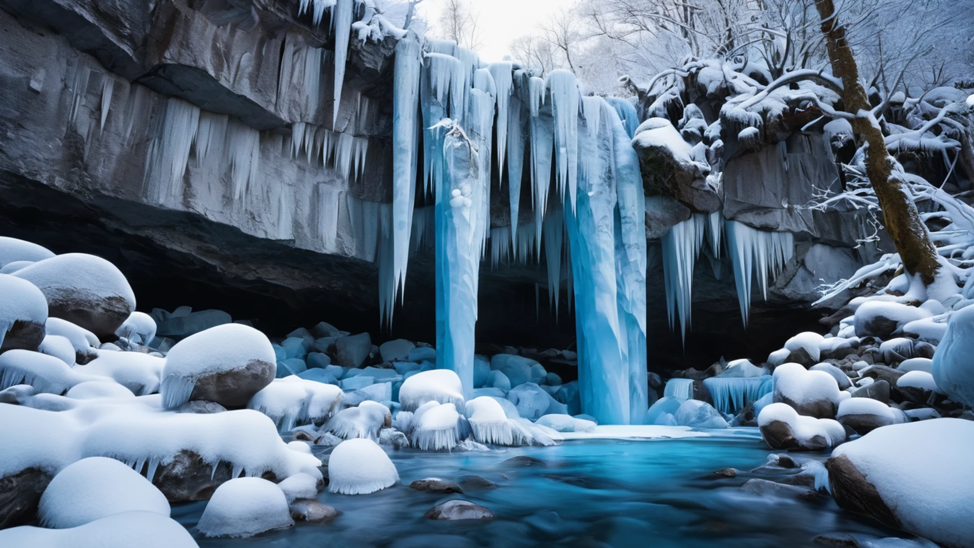 Frozen Waterfall in Winter - free hd nature wallpaper for desktop