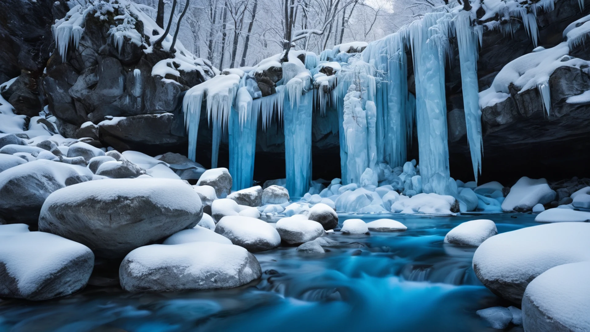 Frozen Waterfall in Winter - free hd nature wallpaper for desktop