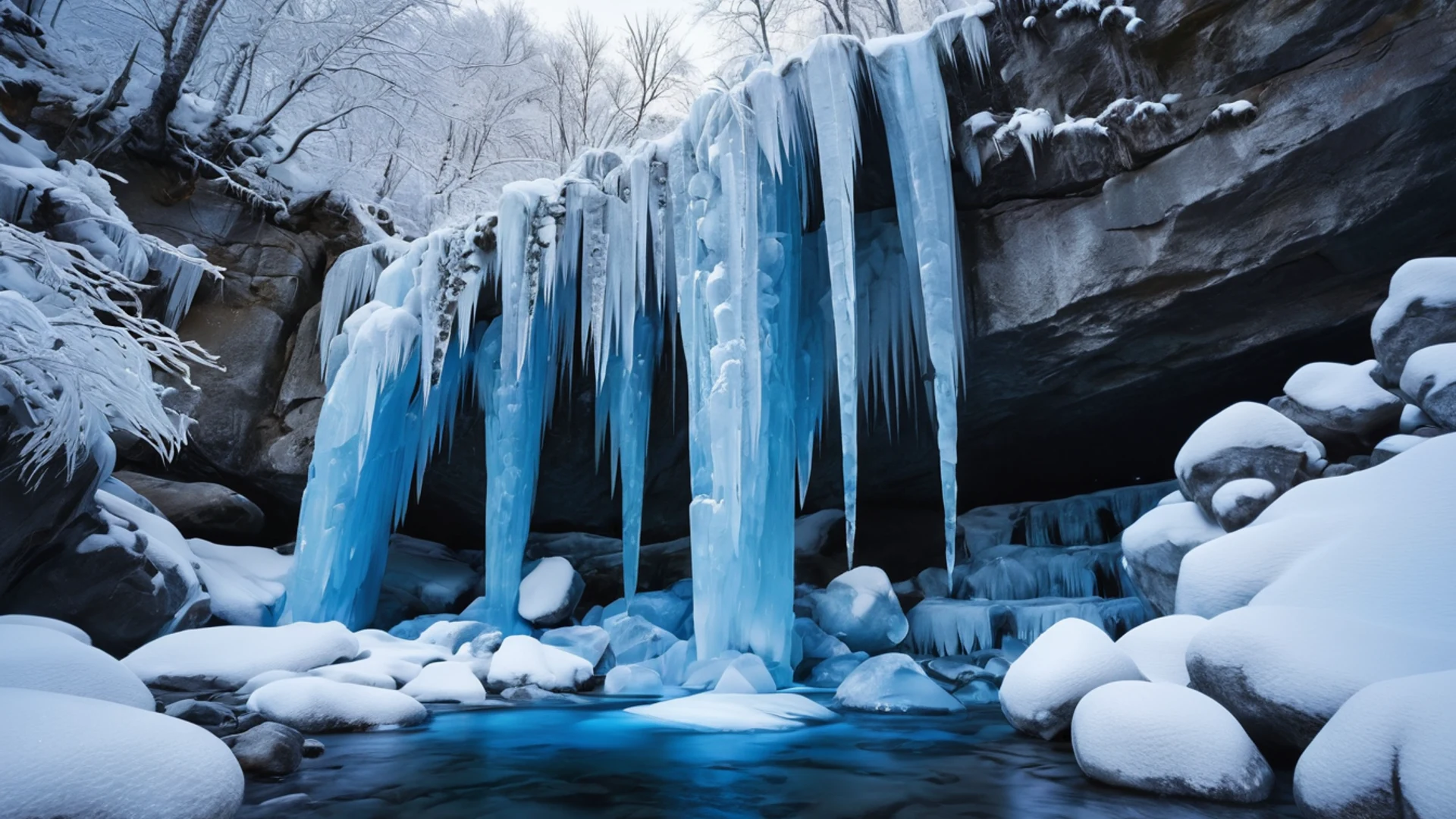 Frozen Waterfall in Winter - free hd nature wallpaper for desktop