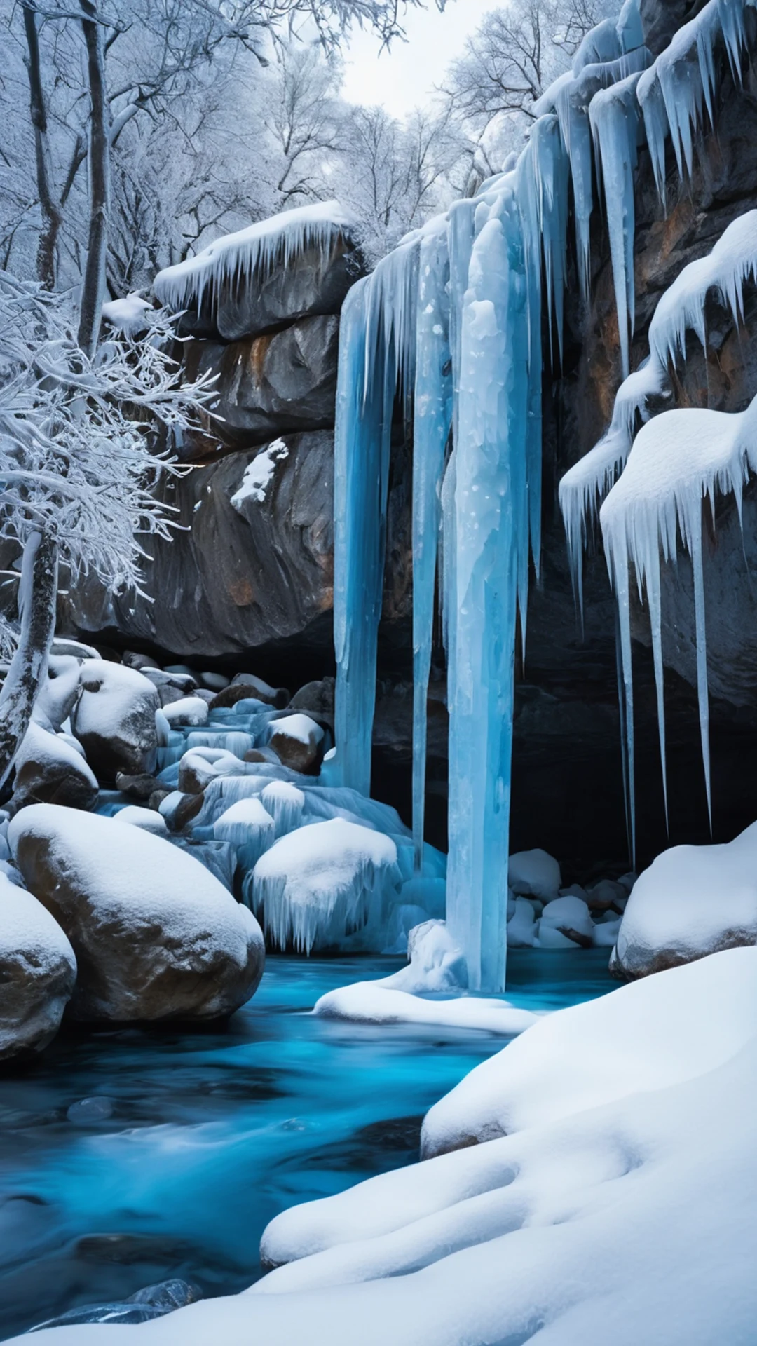 Frozen Waterfall in Winter - free Phone nature wallpaper for phone