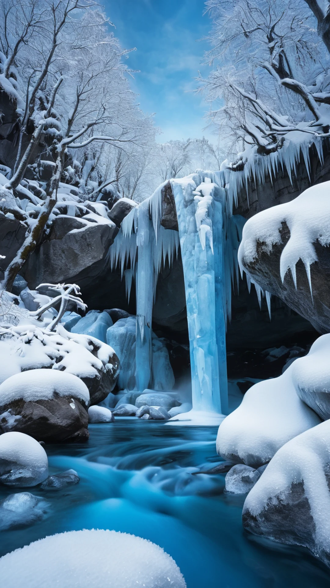 Frozen Waterfall in Winter - free Phone nature wallpaper for phone