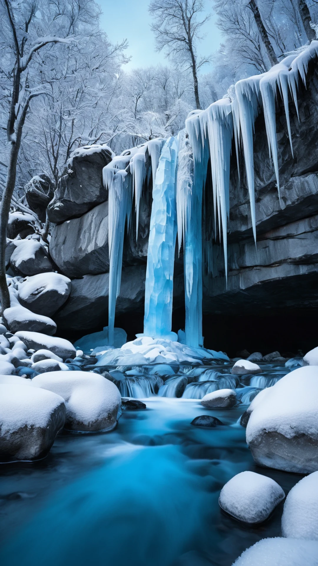 Frozen Waterfall in Winter - free Phone nature wallpaper for phone