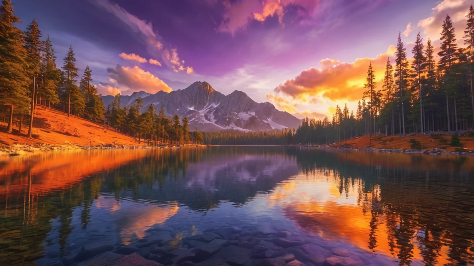Golden Sunset Over Mountain Lake - free hd nature wallpaper for desktop