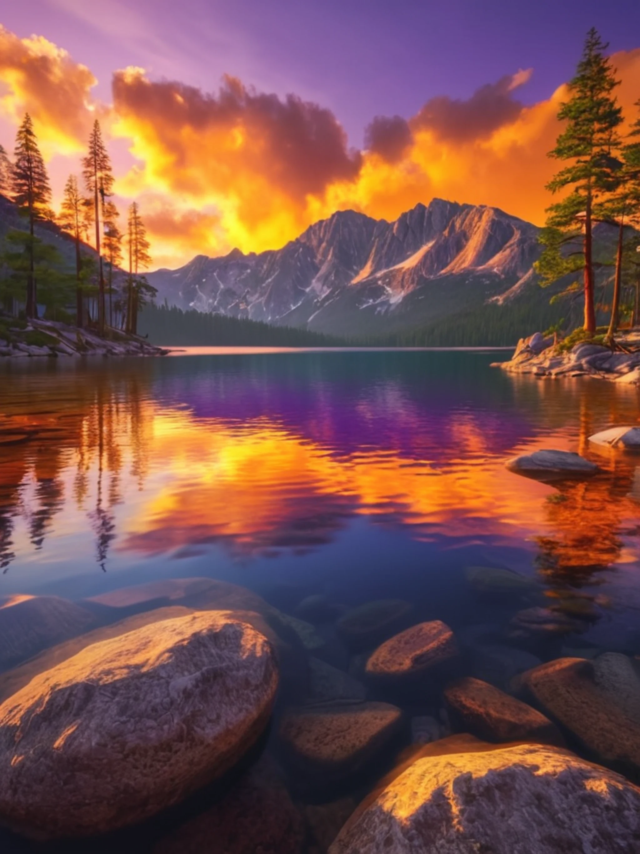 Golden Sunset Over Mountain Lake - free Tablet nature wallpaper for phone