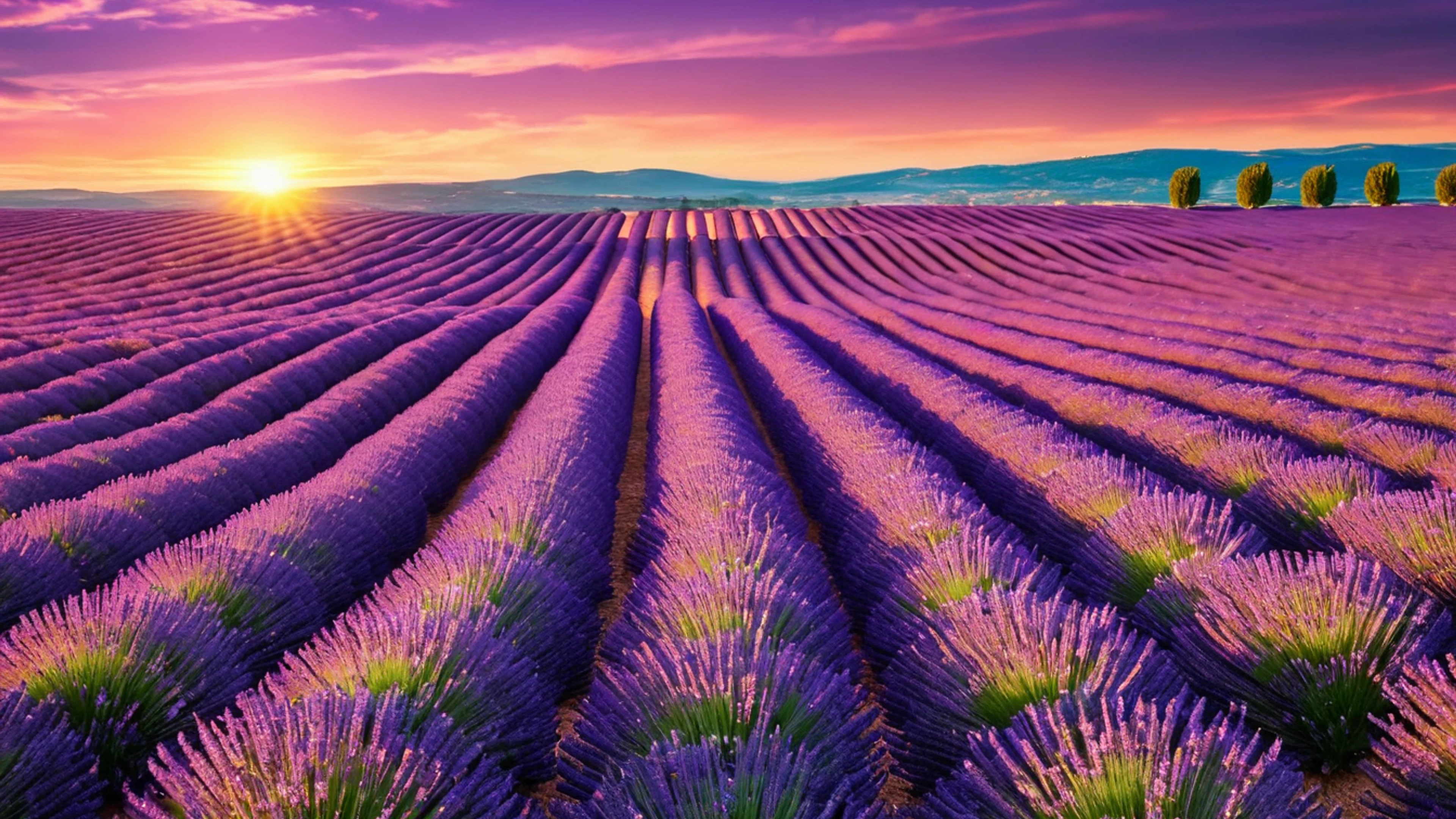 Lavender Fields at Sunset - free 4K Ultra HD nature wallpaper for desktop