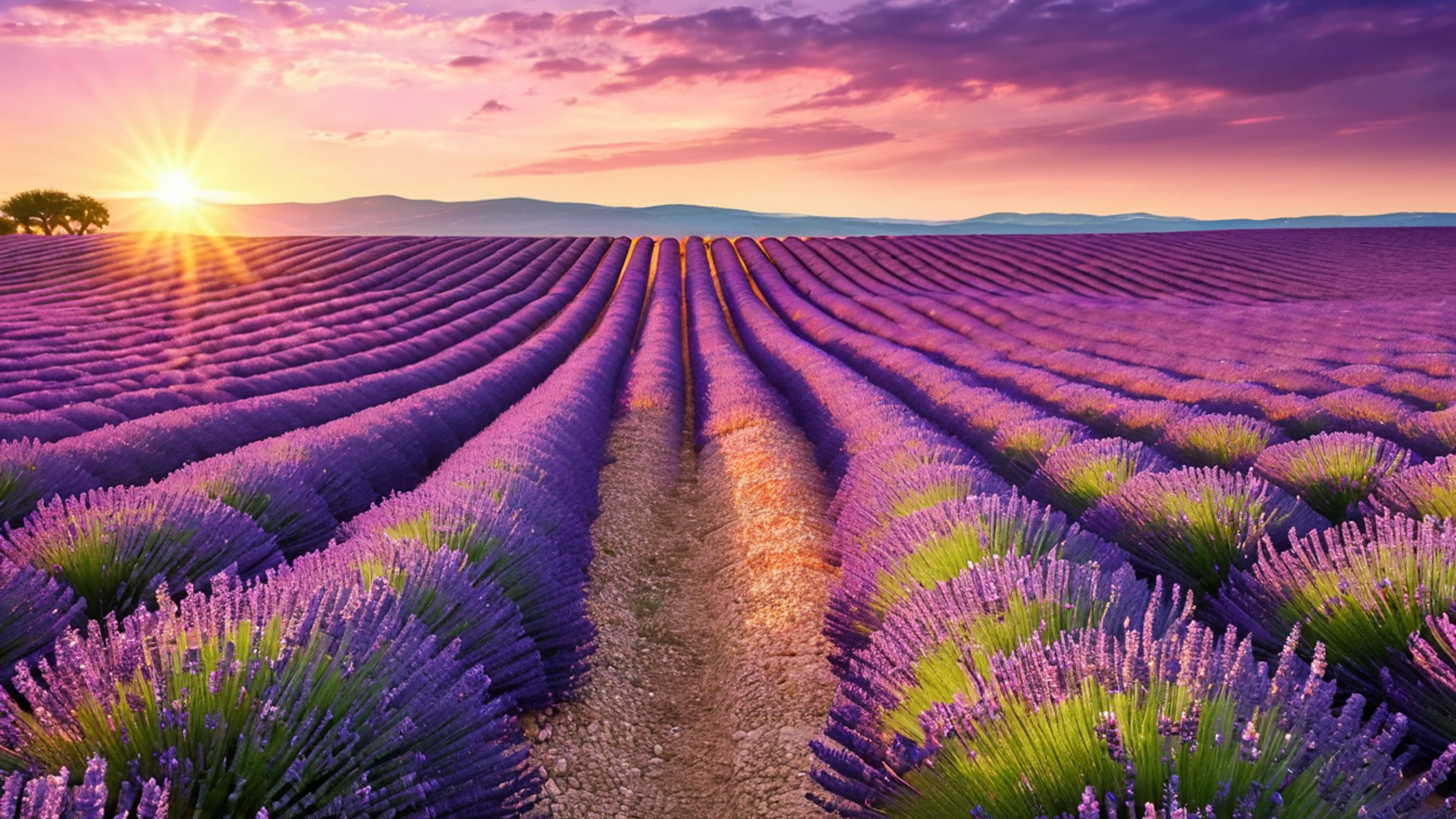 Lavender Fields at Sunset - free 4K Ultra HD nature wallpaper for desktop